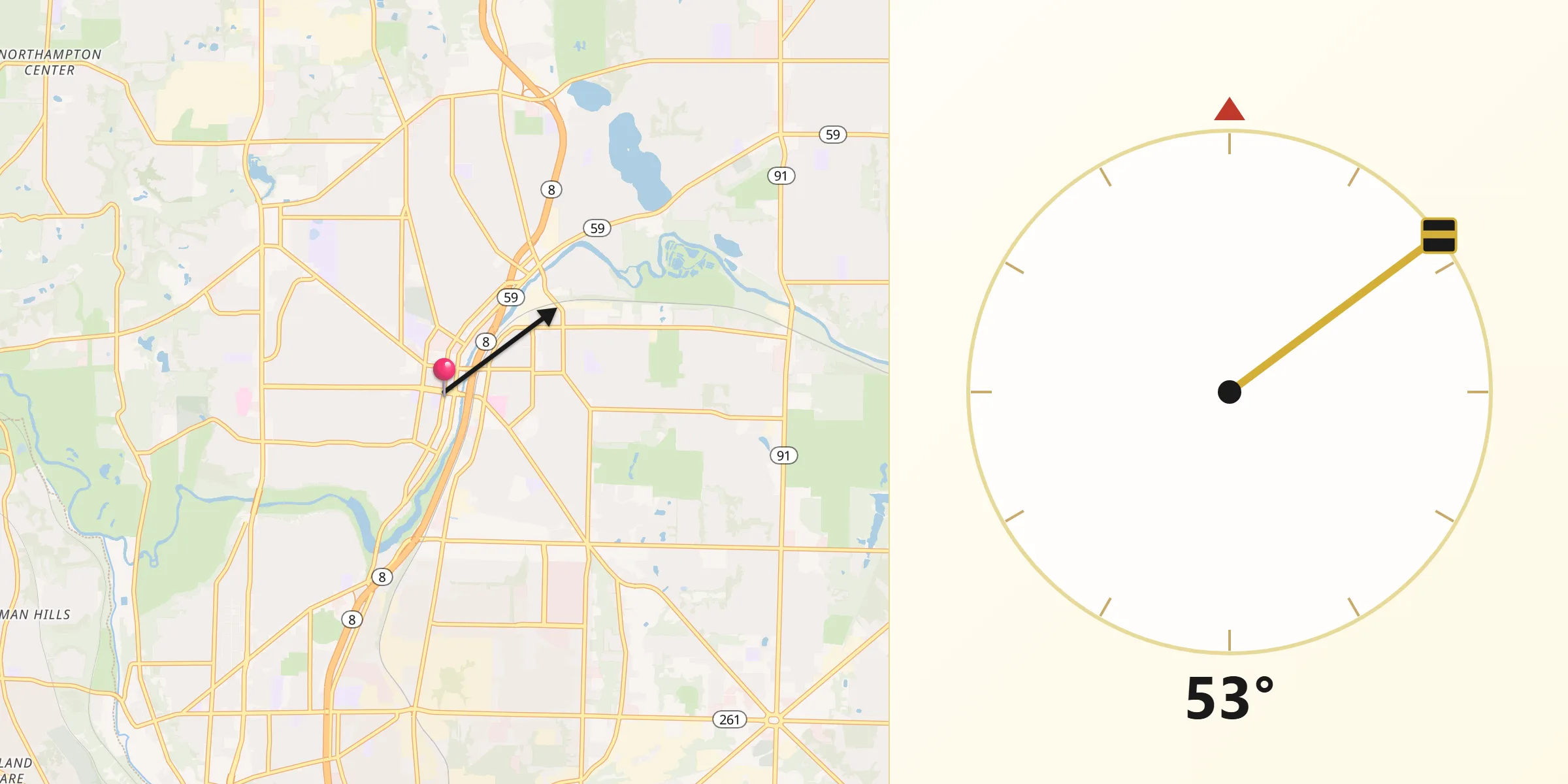 Qibla Direction from Cuyahoga Falls