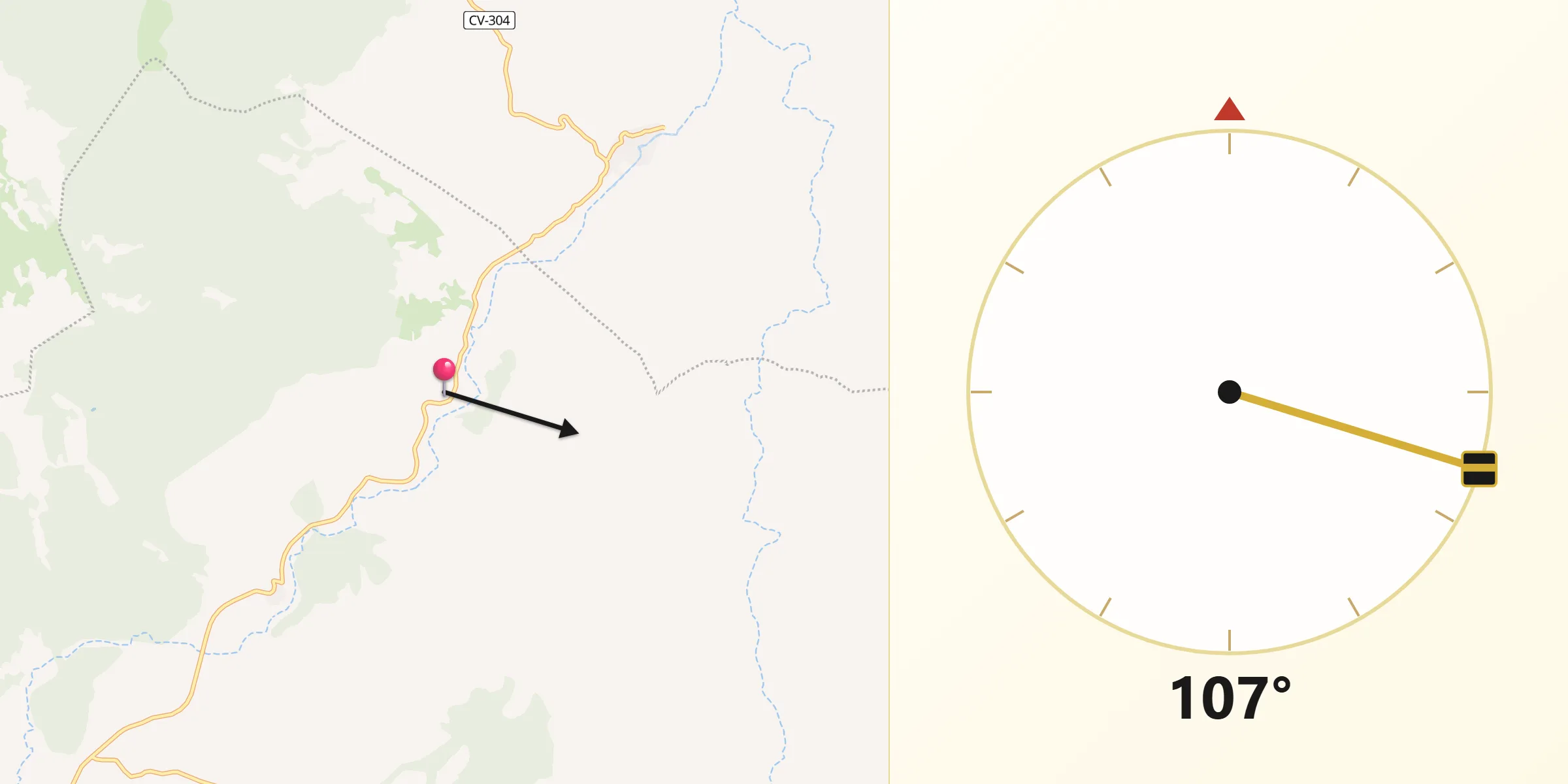 Dirección de la Qibla desde Nogueras