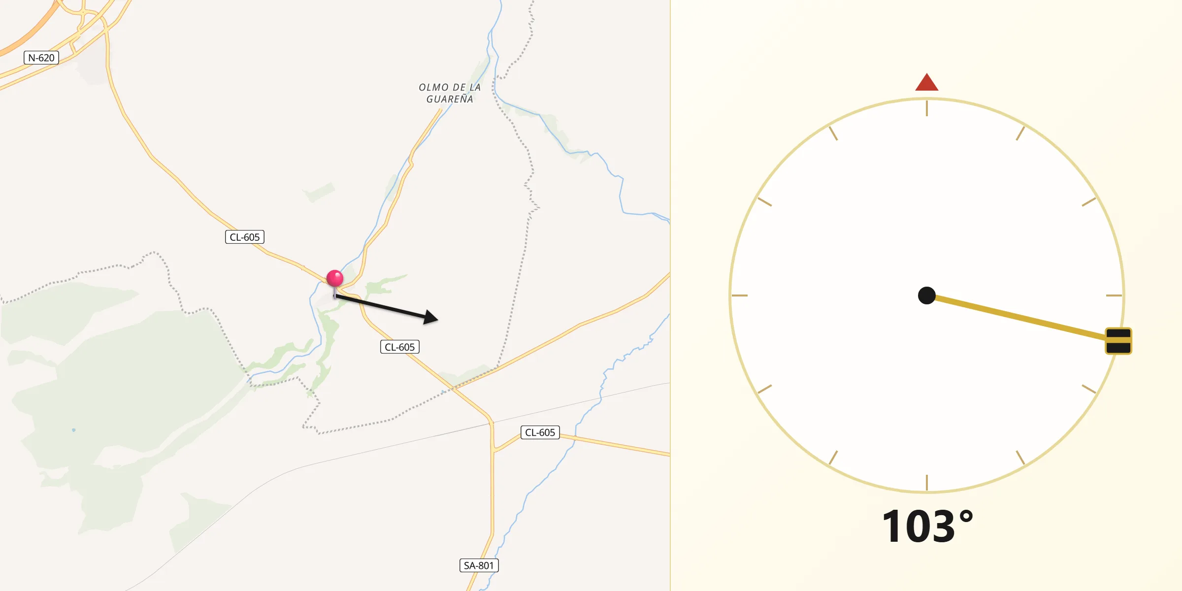 Dirección de la Qibla desde Vallesa de la Guareña