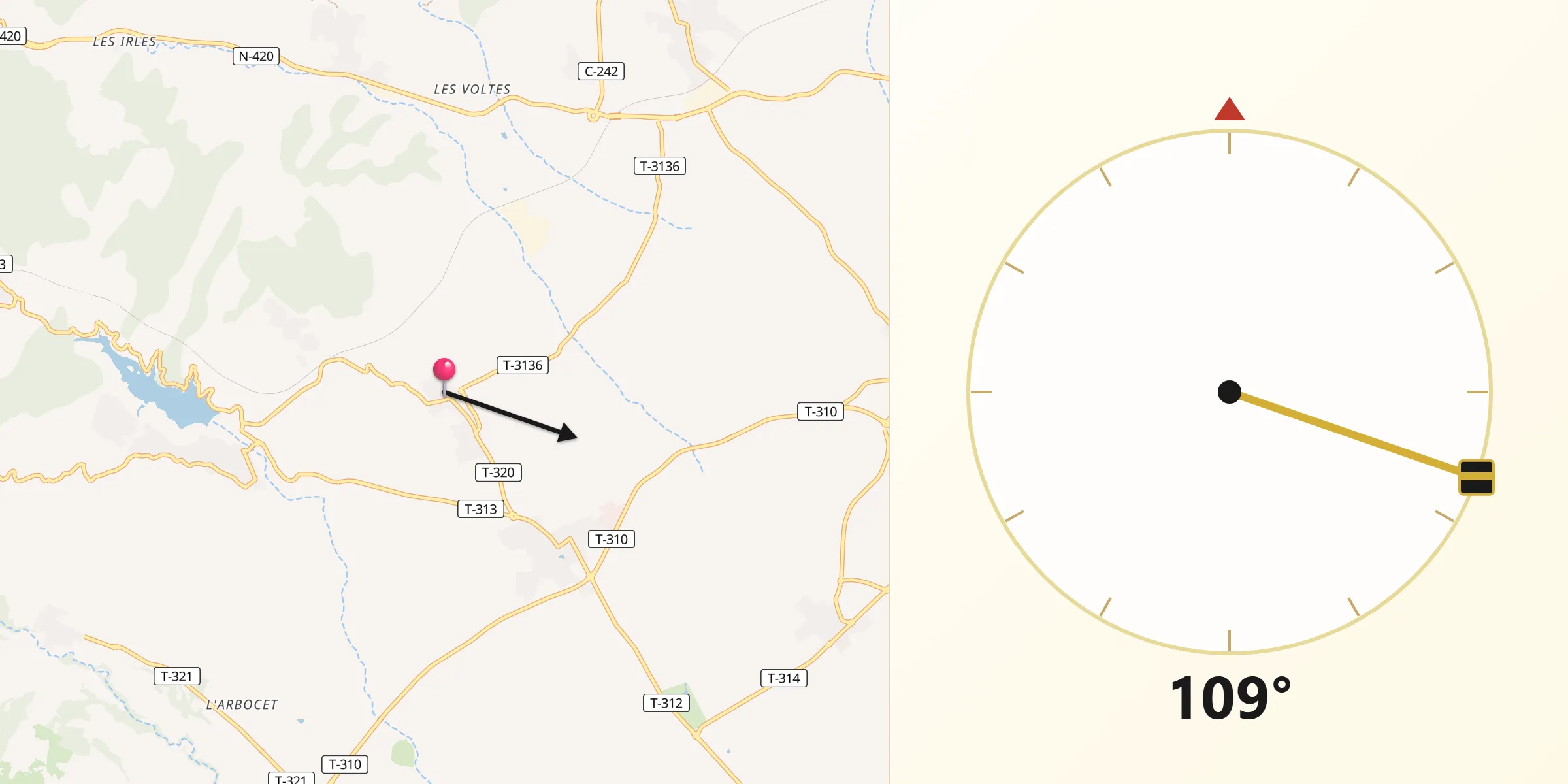 Dirección de la Qibla desde Botarell
