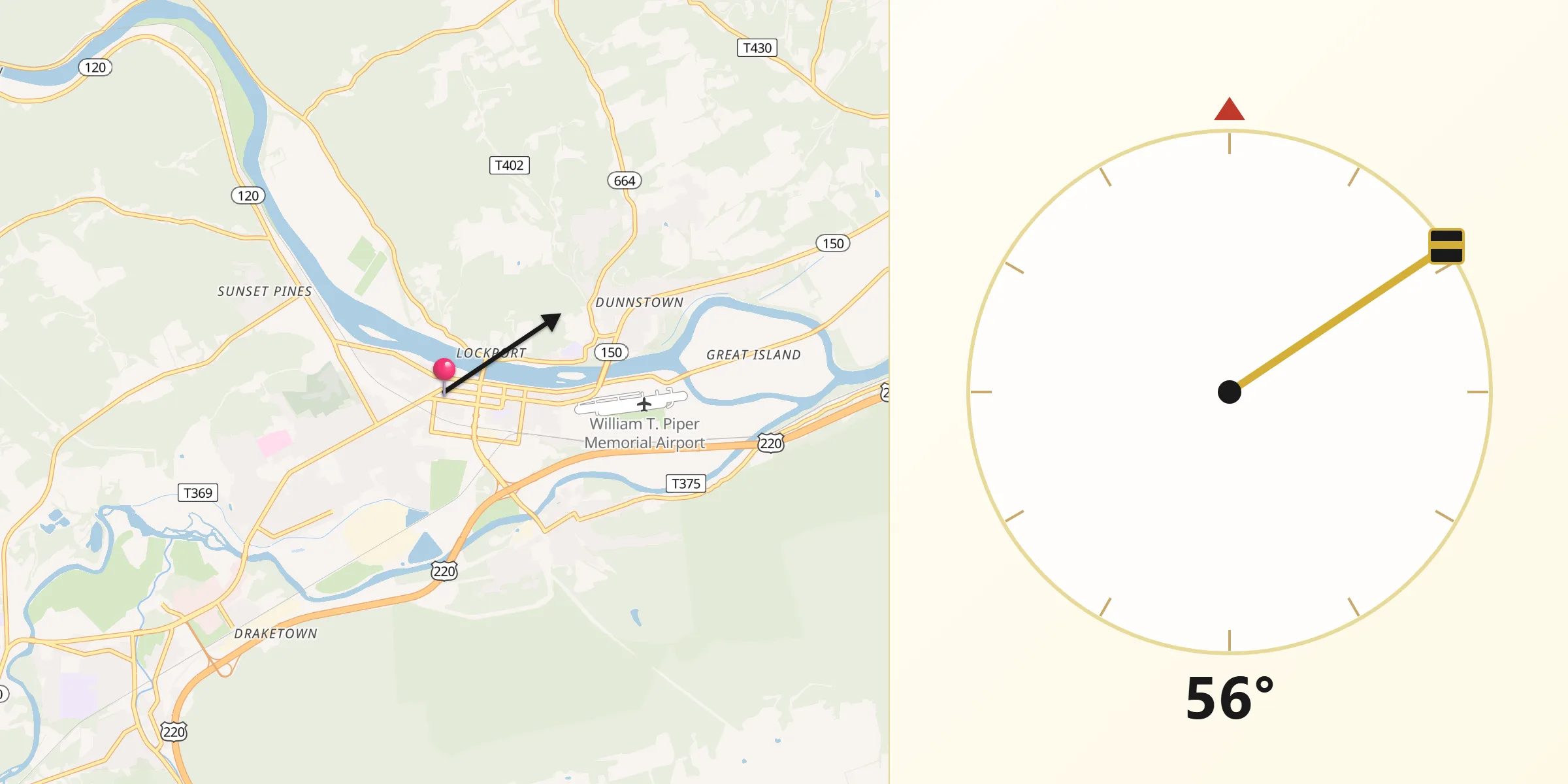 Qibla Direction from Lock Haven