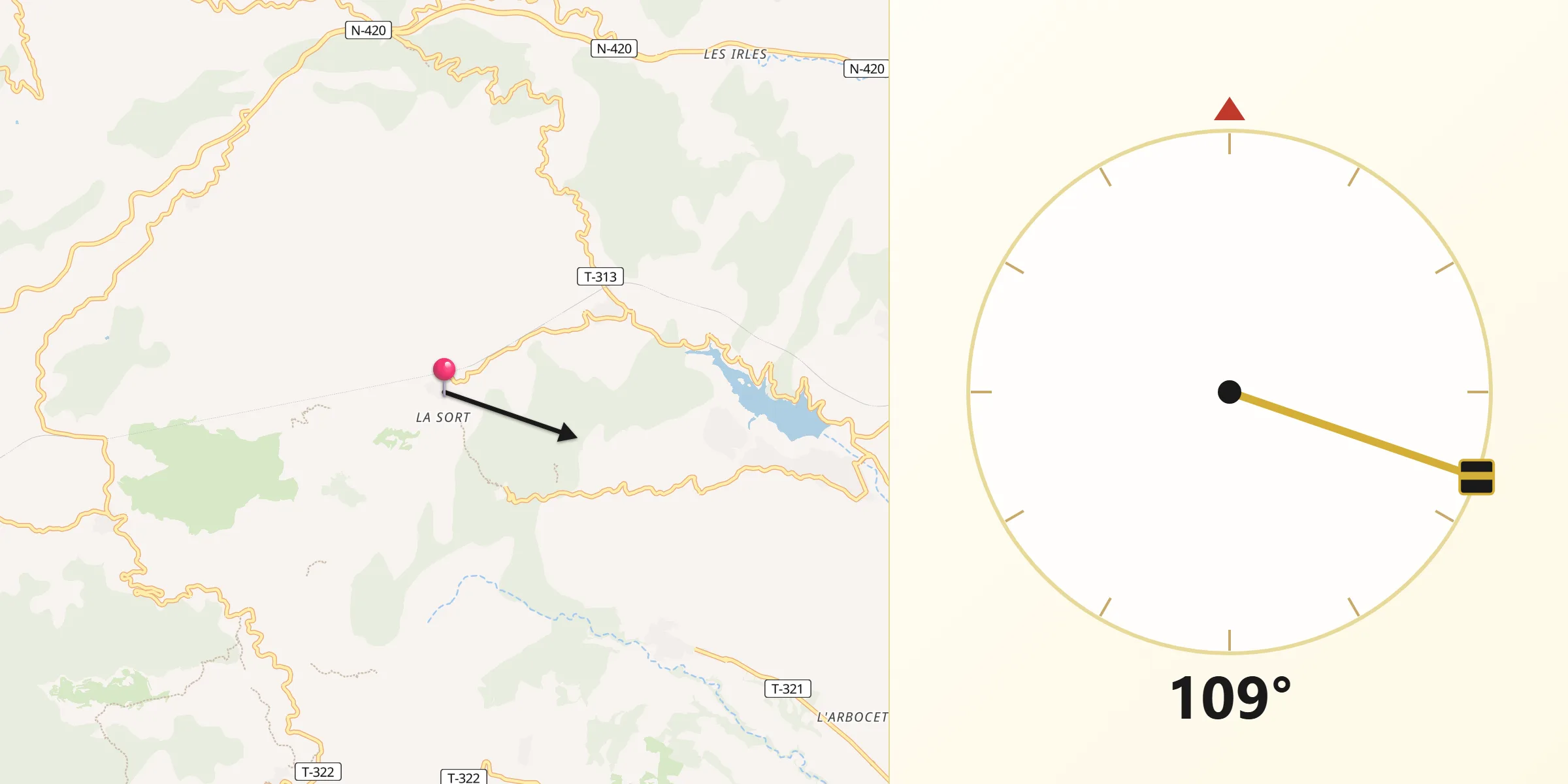 Dirección de la Qibla desde Argentera