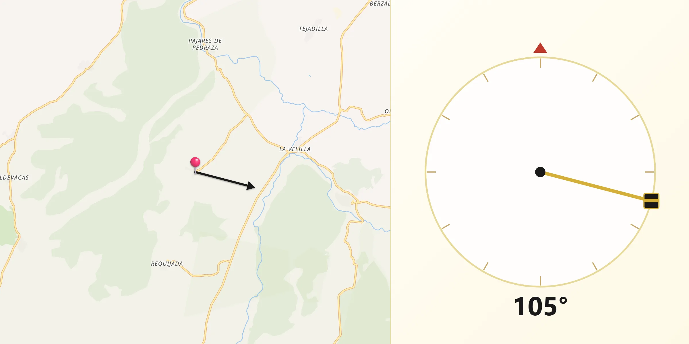 Dirección de la Qibla desde Arahuetes