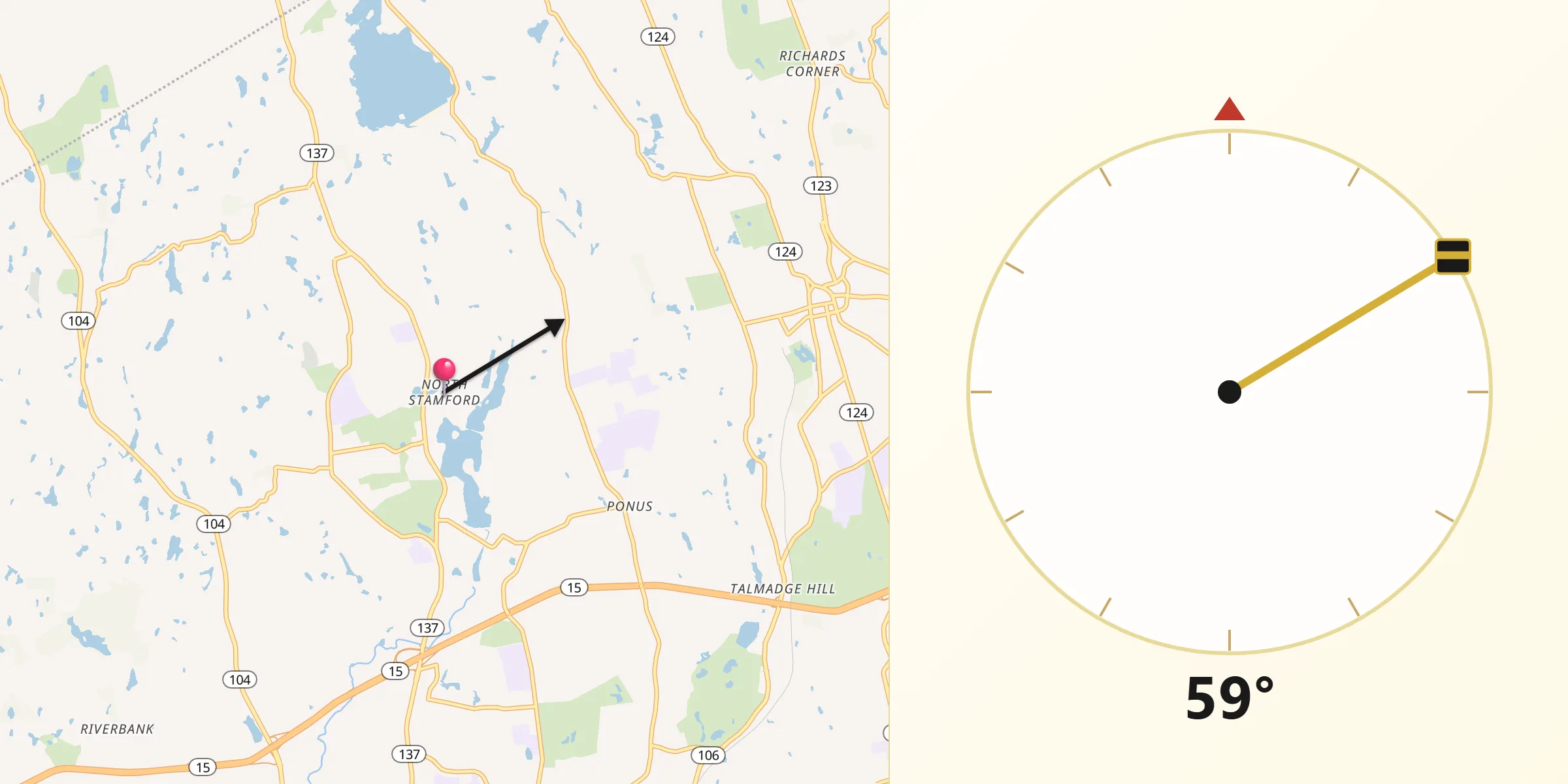 Qibla Direction from North Stamford