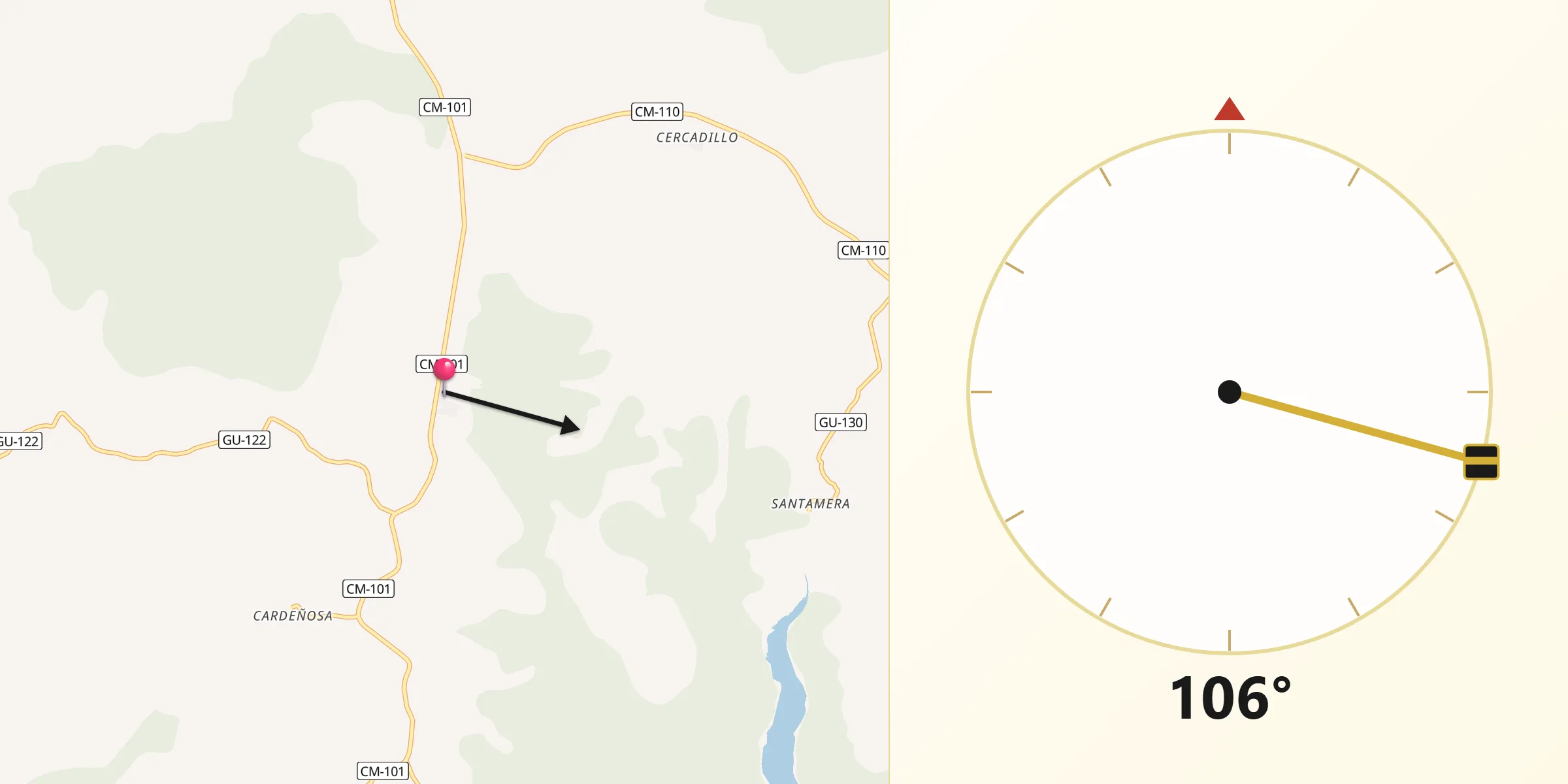 Dirección de la Qibla desde Riofrío del Llano