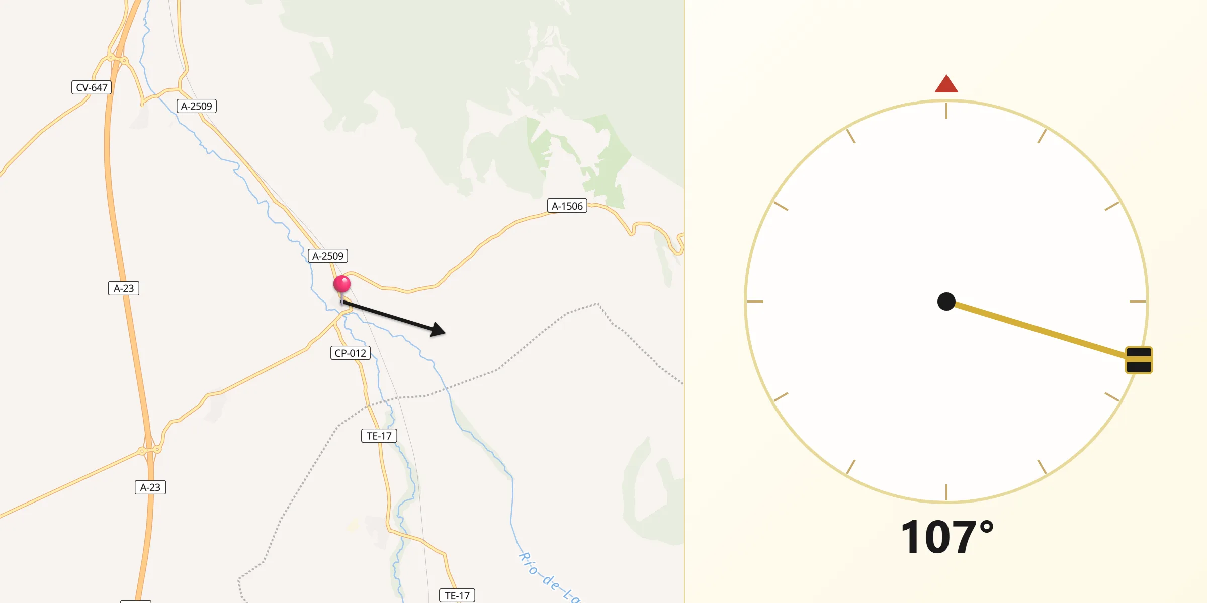 Dirección de la Qibla desde Badules
