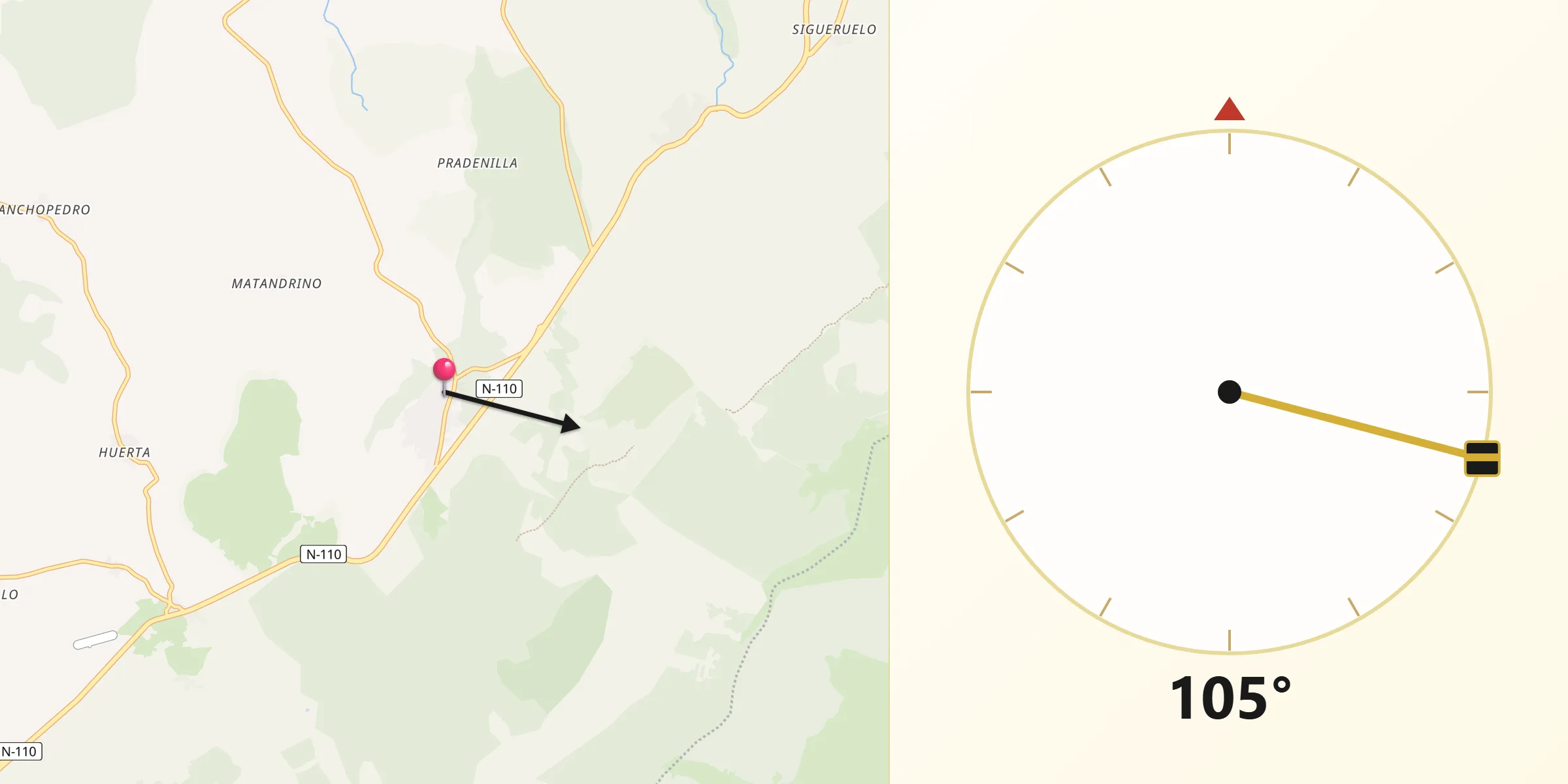 Dirección de la Qibla desde Prádena