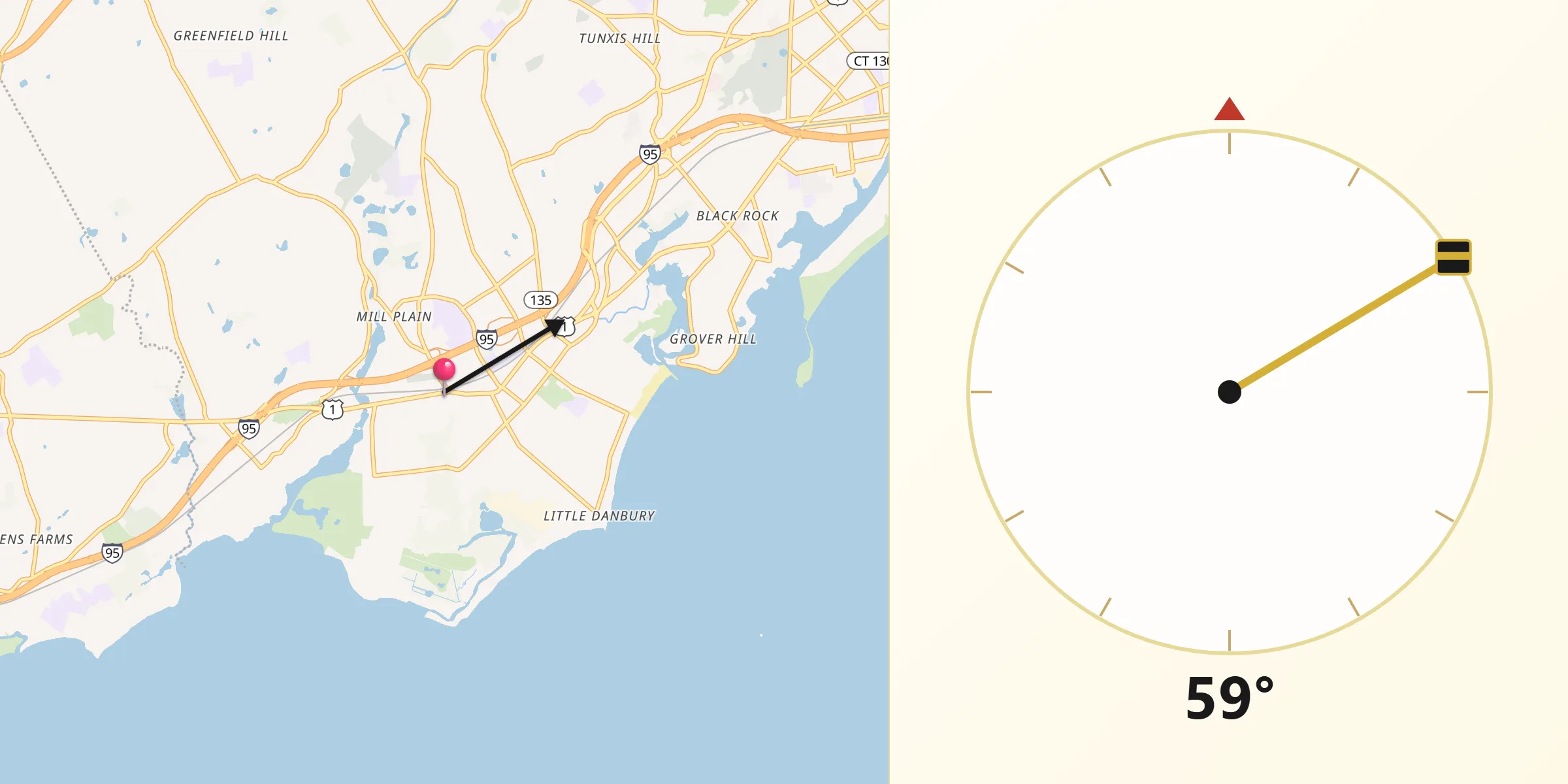 Dirección de la Qibla desde Fairfield