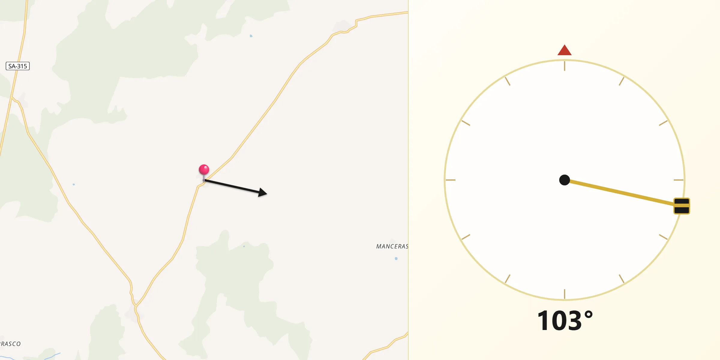 Dirección de la Qibla desde Iruelos