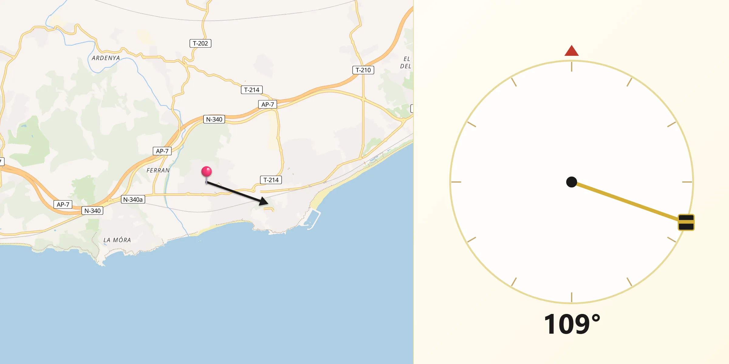 Dirección de la Qibla desde Altafulla