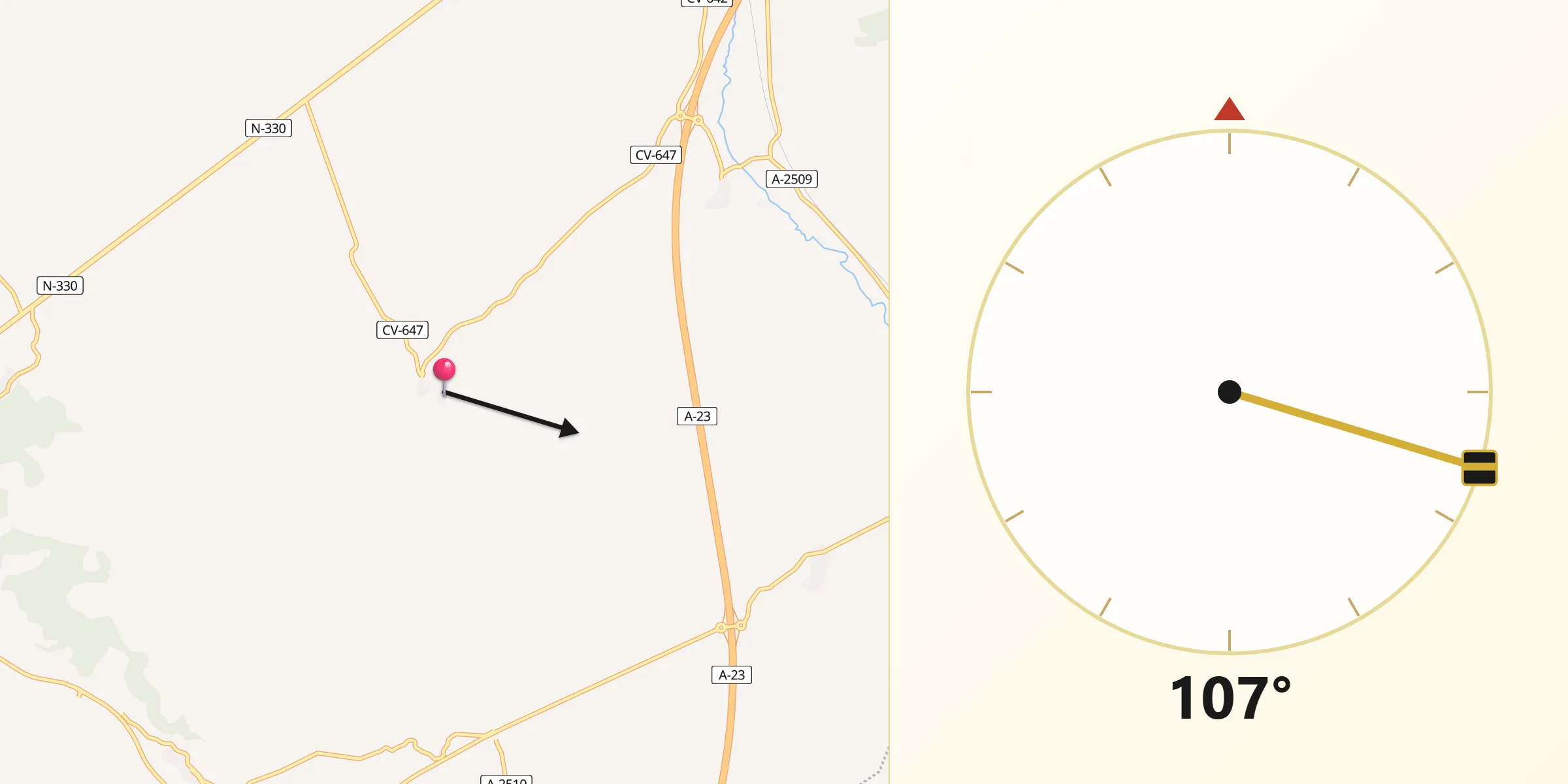 Dirección de la Qibla desde Villarroya del Campo