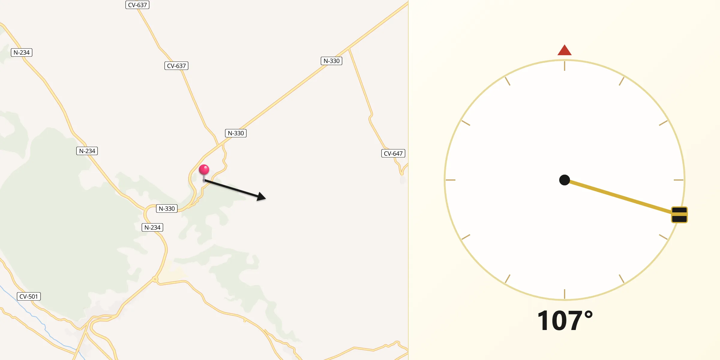 Dirección de la Qibla desde Retascón