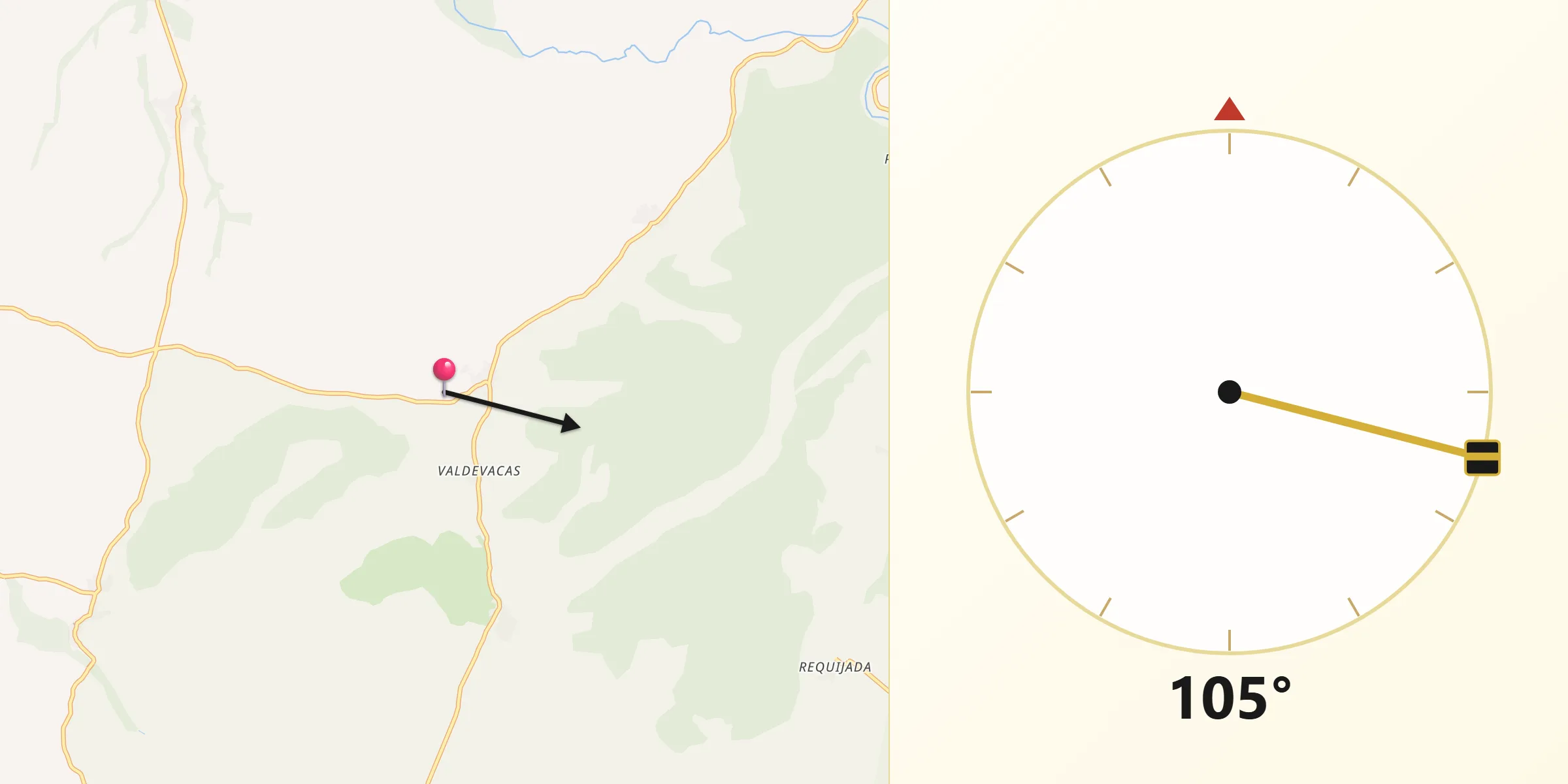 Dirección de la Qibla desde Valdevacas y Guijar