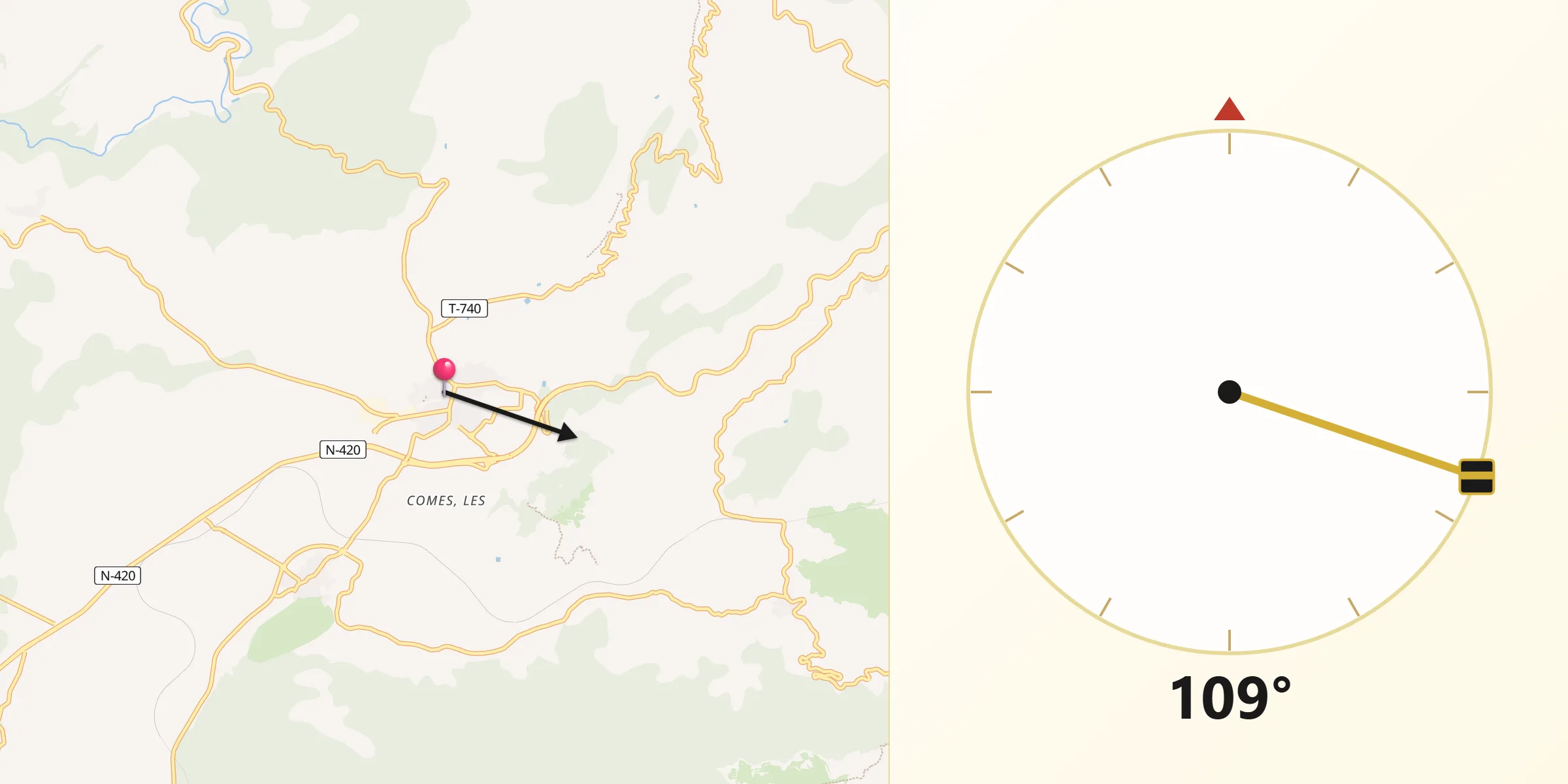 Dirección de la Qibla desde Falset