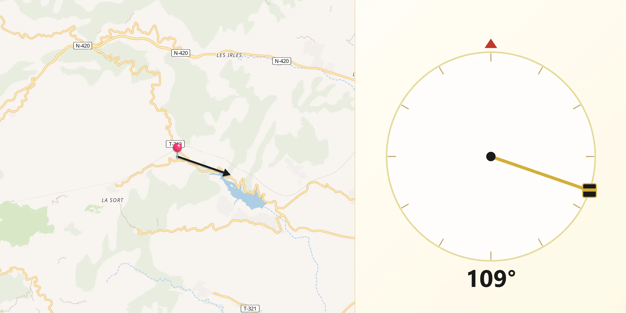 Dirección de la Qibla desde Duesaigües