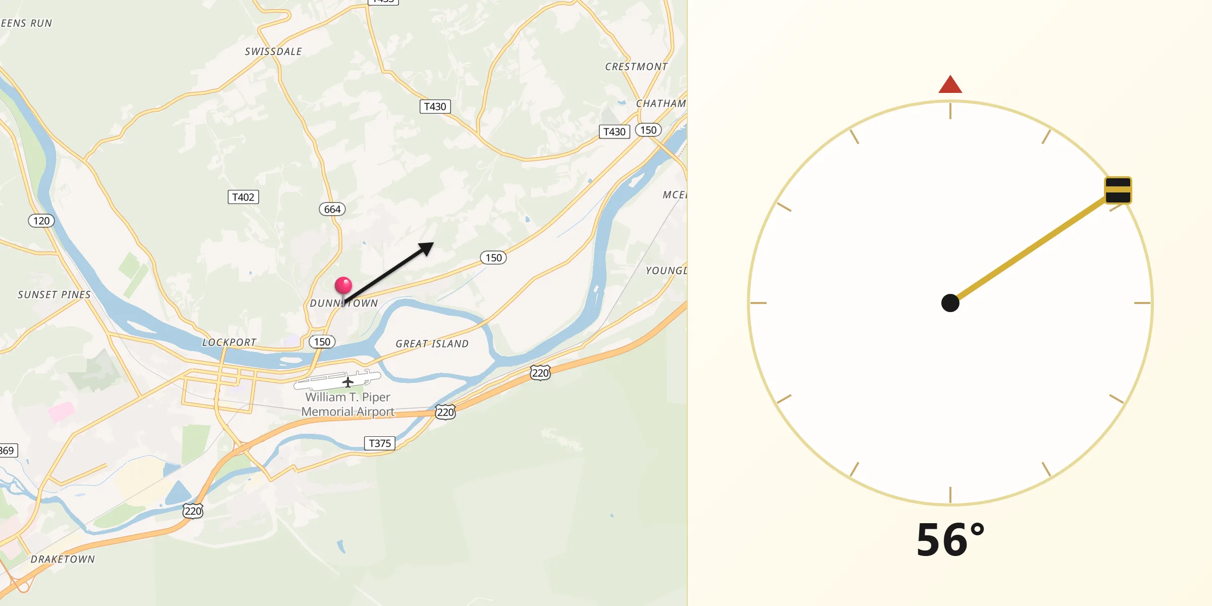 Qibla Direction from Dunnstown