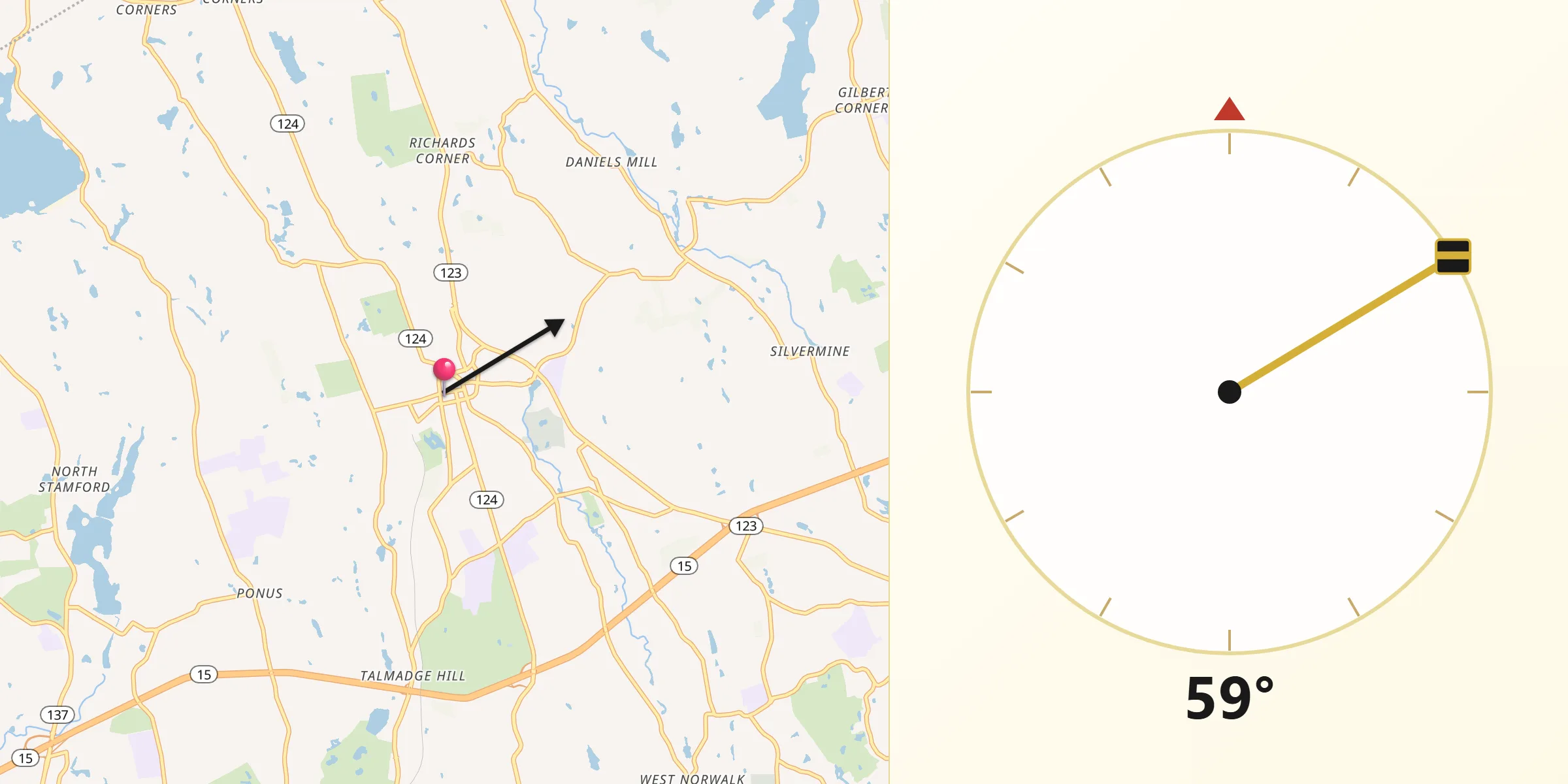 Qibla Direction from New Canaan