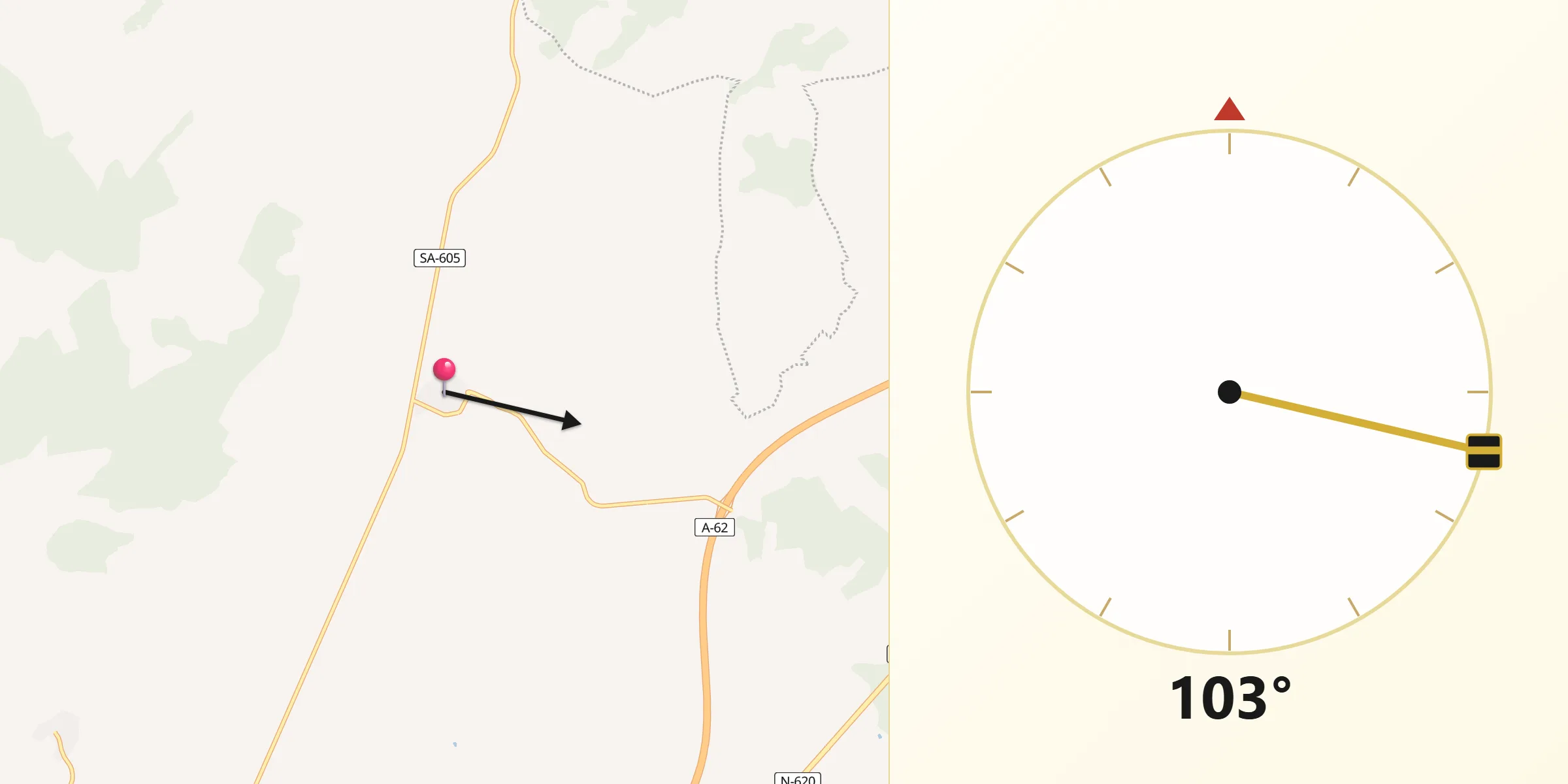 Dirección de la Qibla desde Aldeanueva de Figueroa