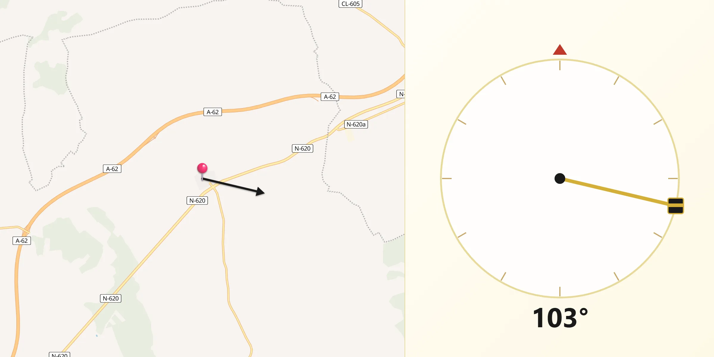 Dirección de la Qibla desde Parada de Rubiales