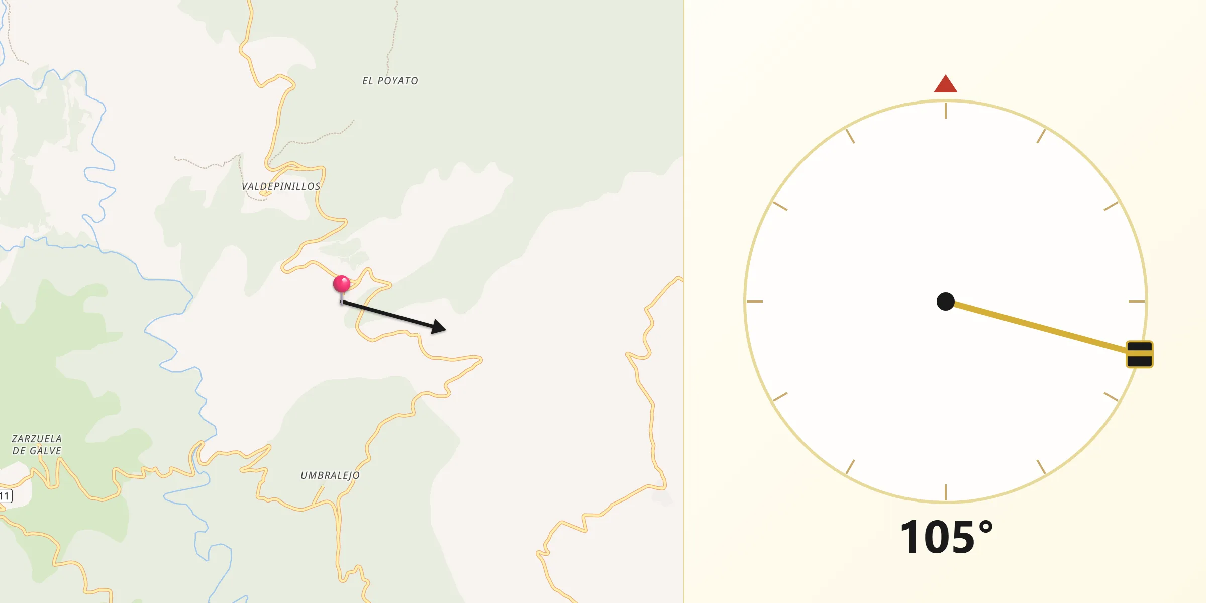 Dirección de la Qibla desde La Huerce
