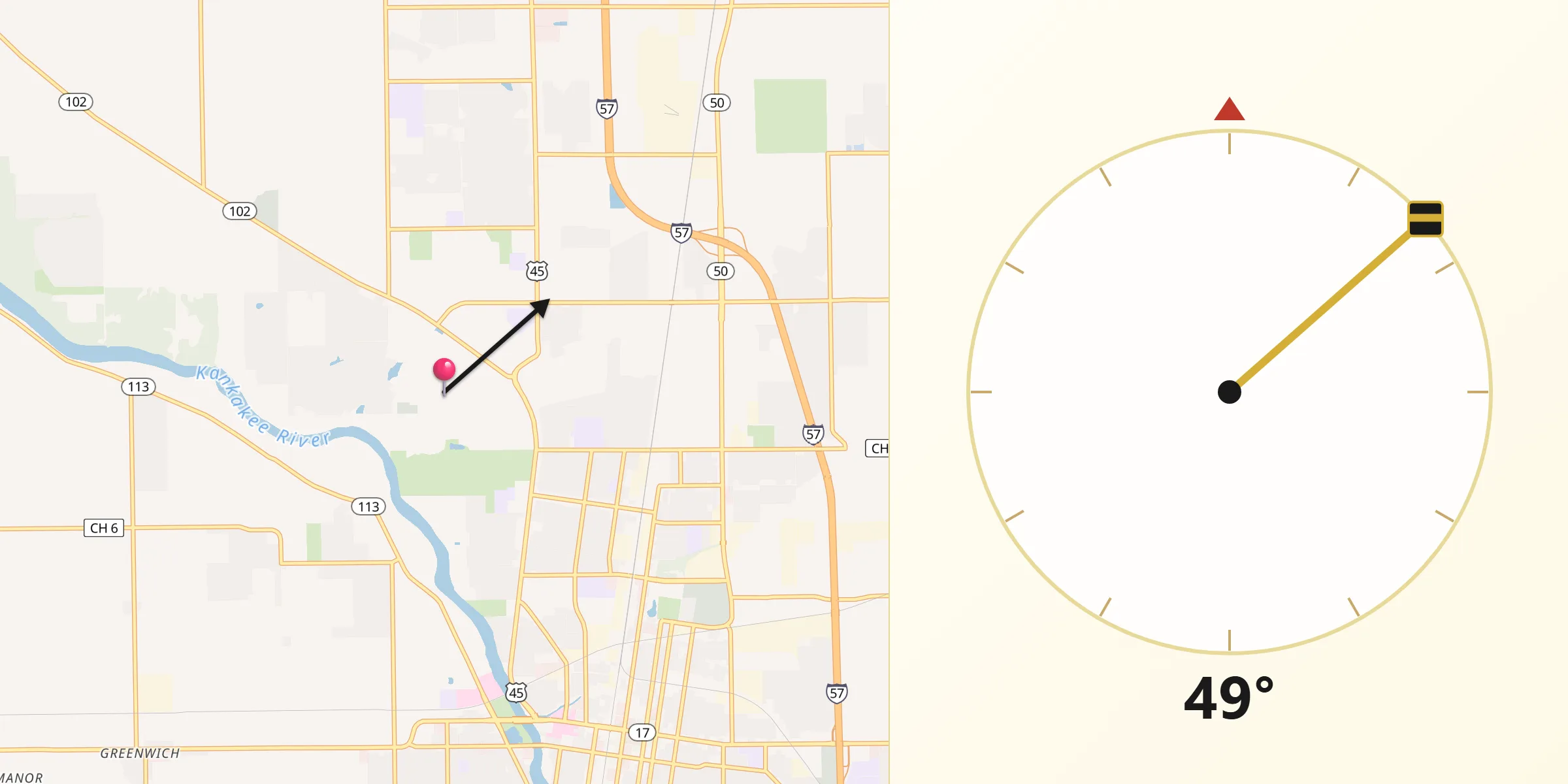 Qibla Direction from Bourbonnais