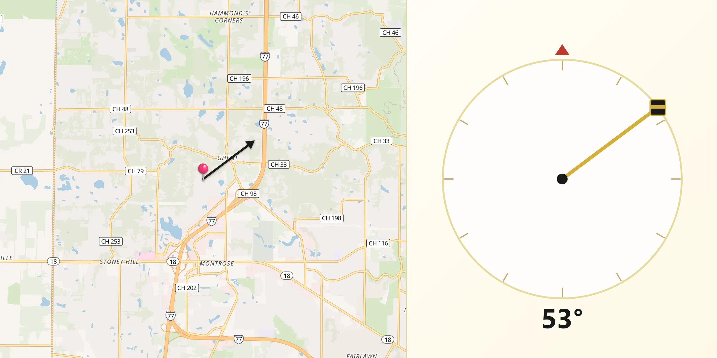 Qibla Direction from Montrose-Ghent