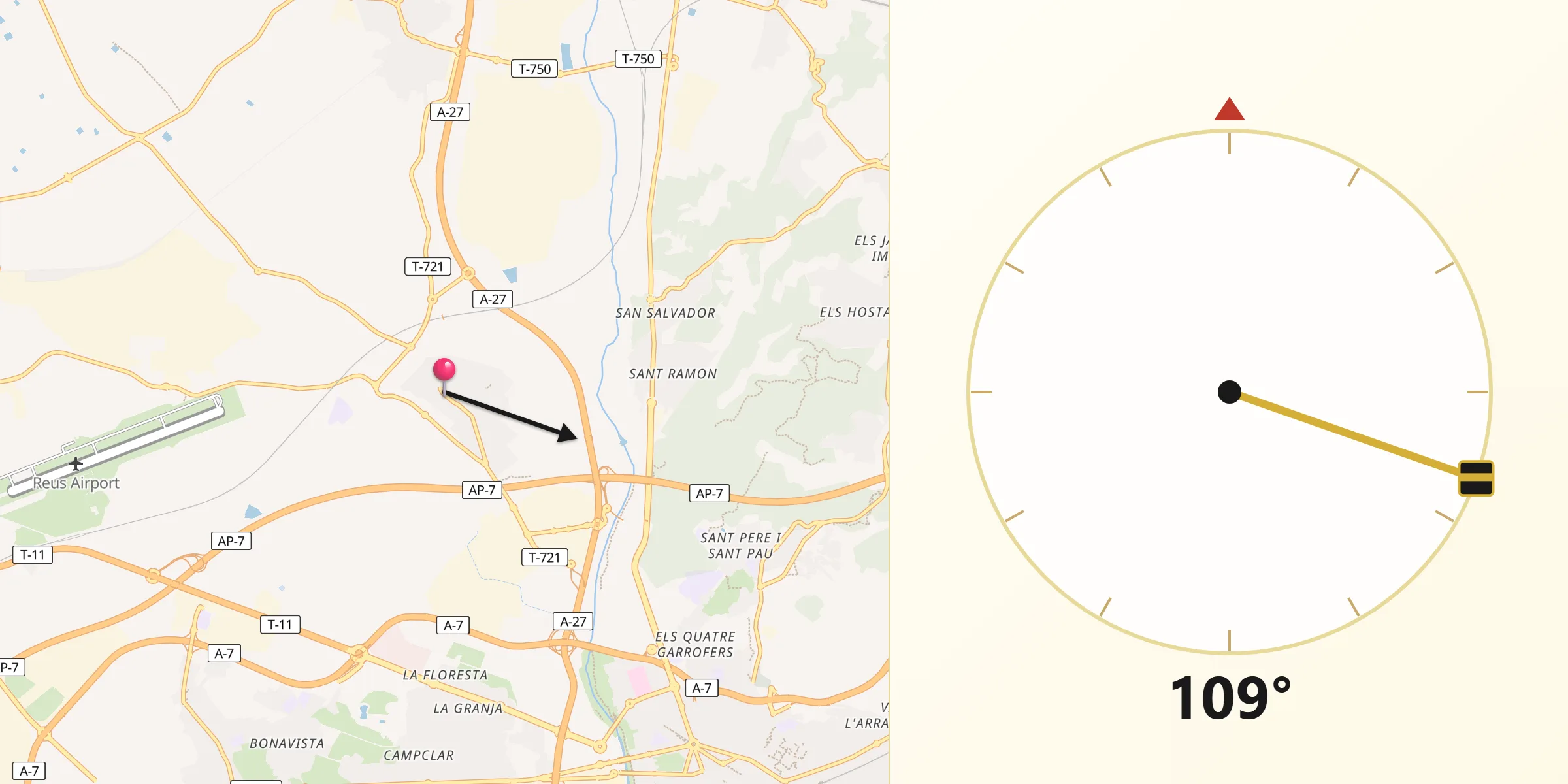 Dirección de la Qibla desde Constantí