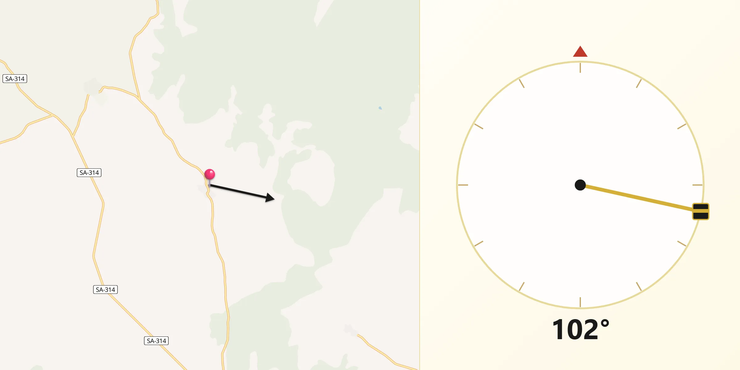 Dirección de la Qibla desde La Vídola