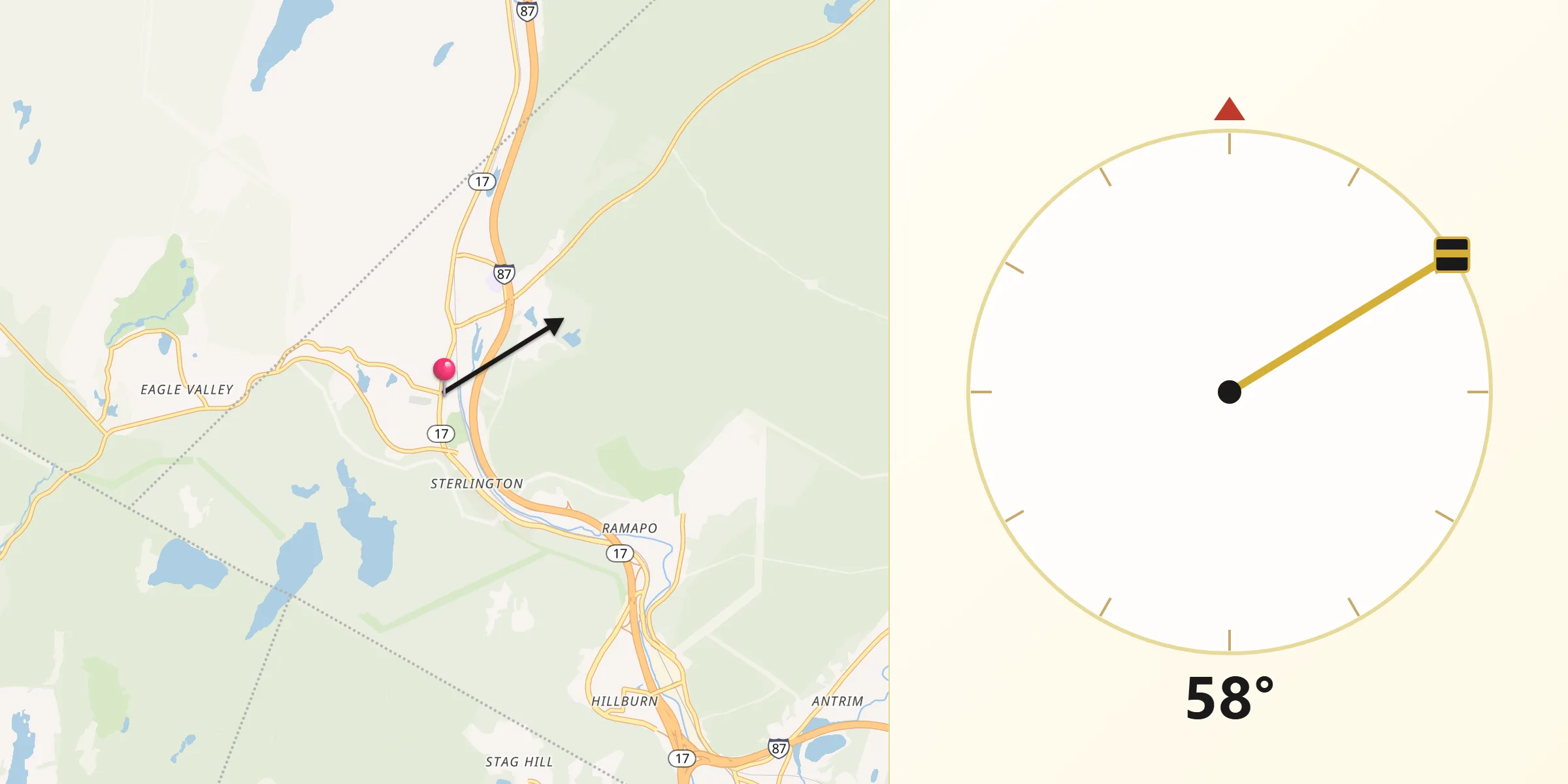 Qibla Direction from Sloatsburg
