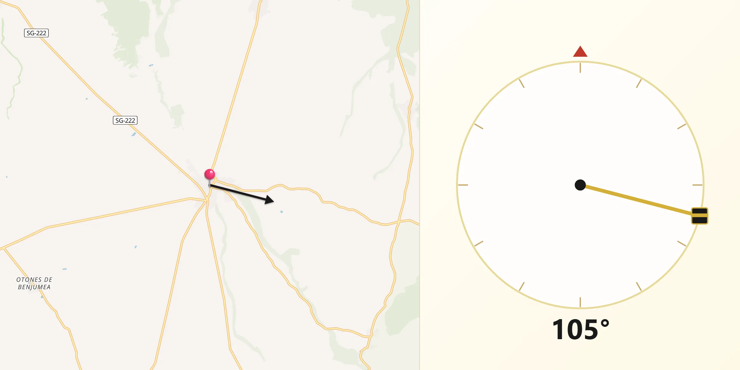 Dirección de la Qibla desde Turégano