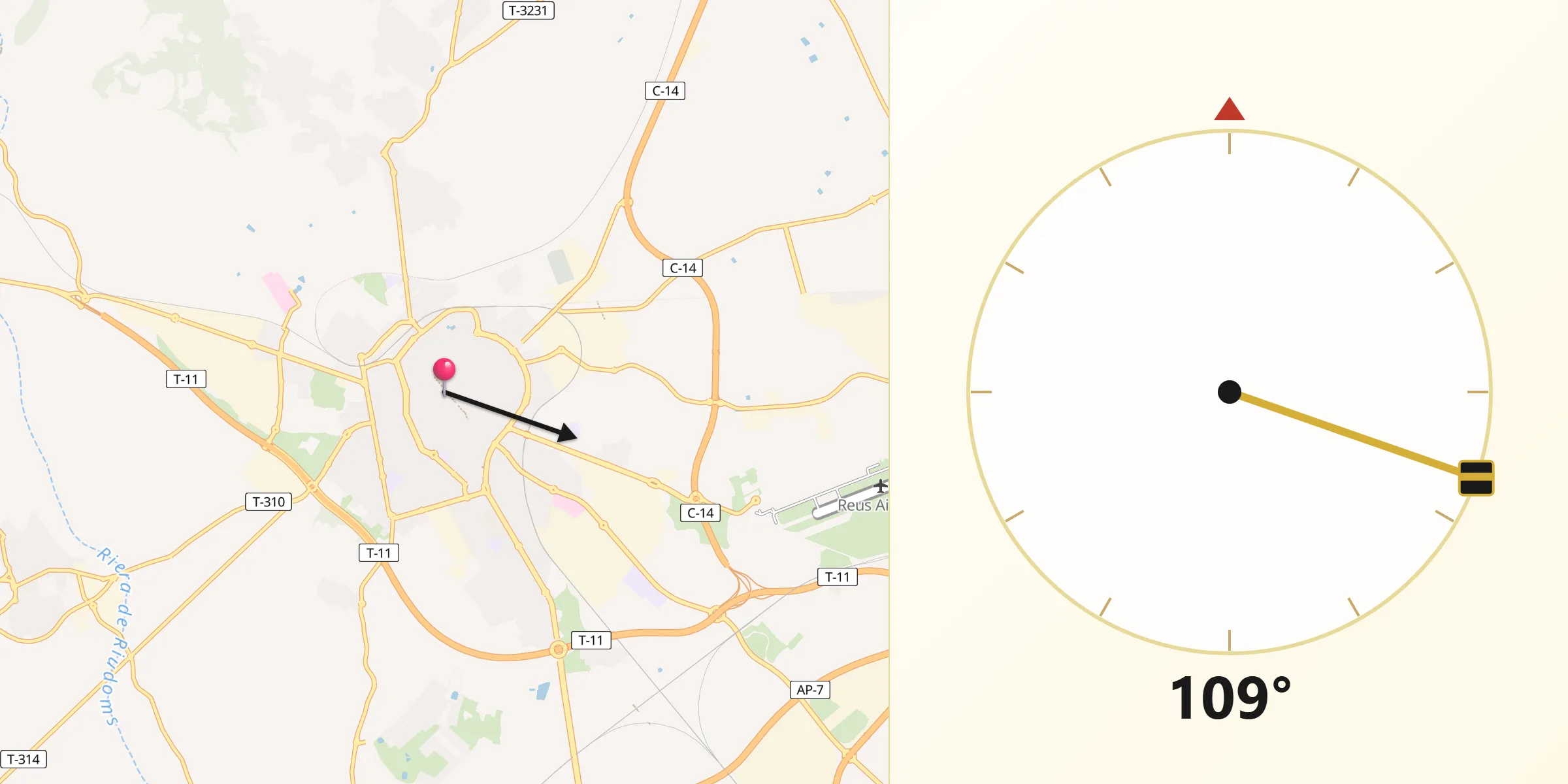 Dirección de la Qibla desde Reus
