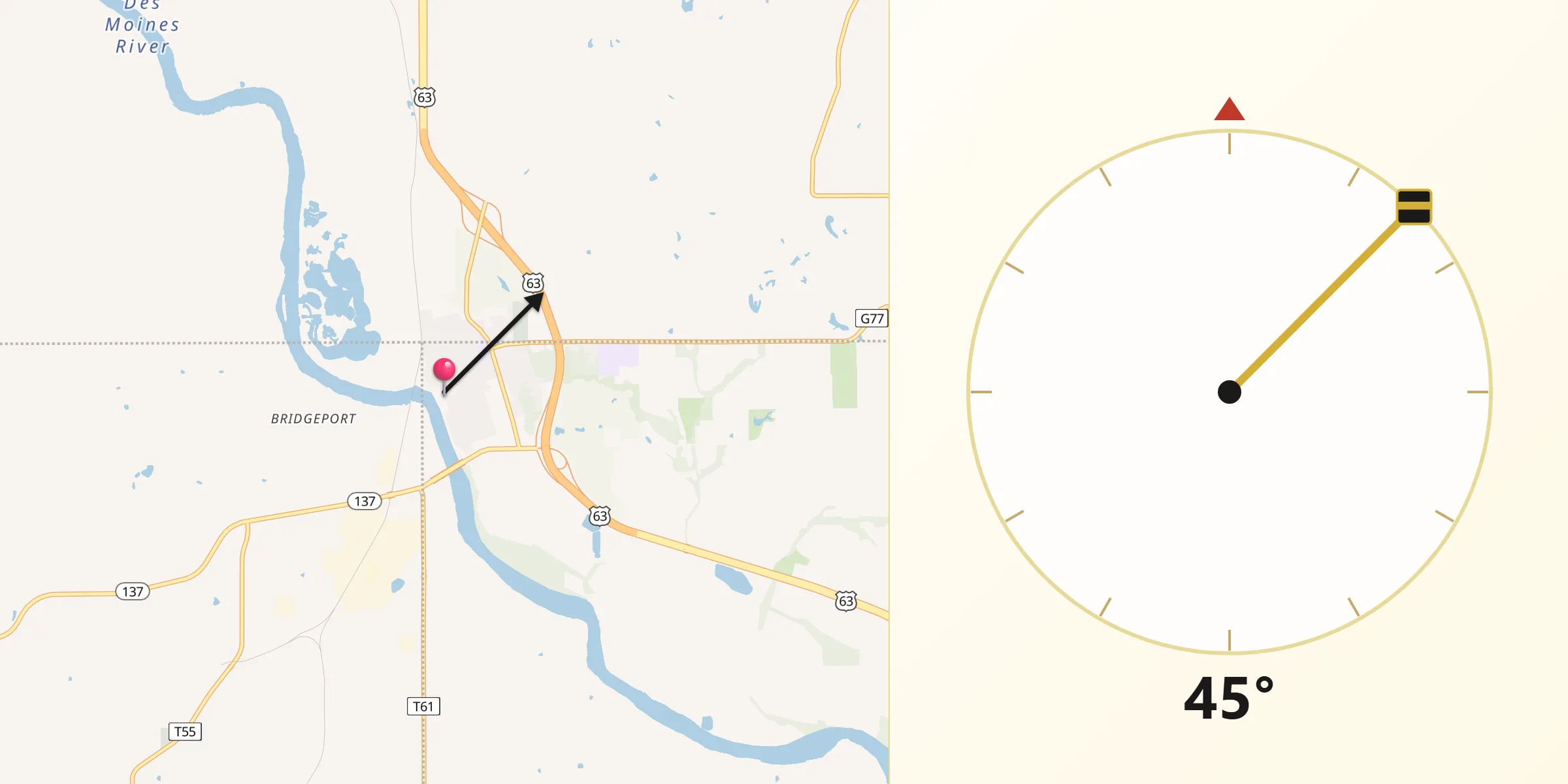 Qibla Direction from Eddyville