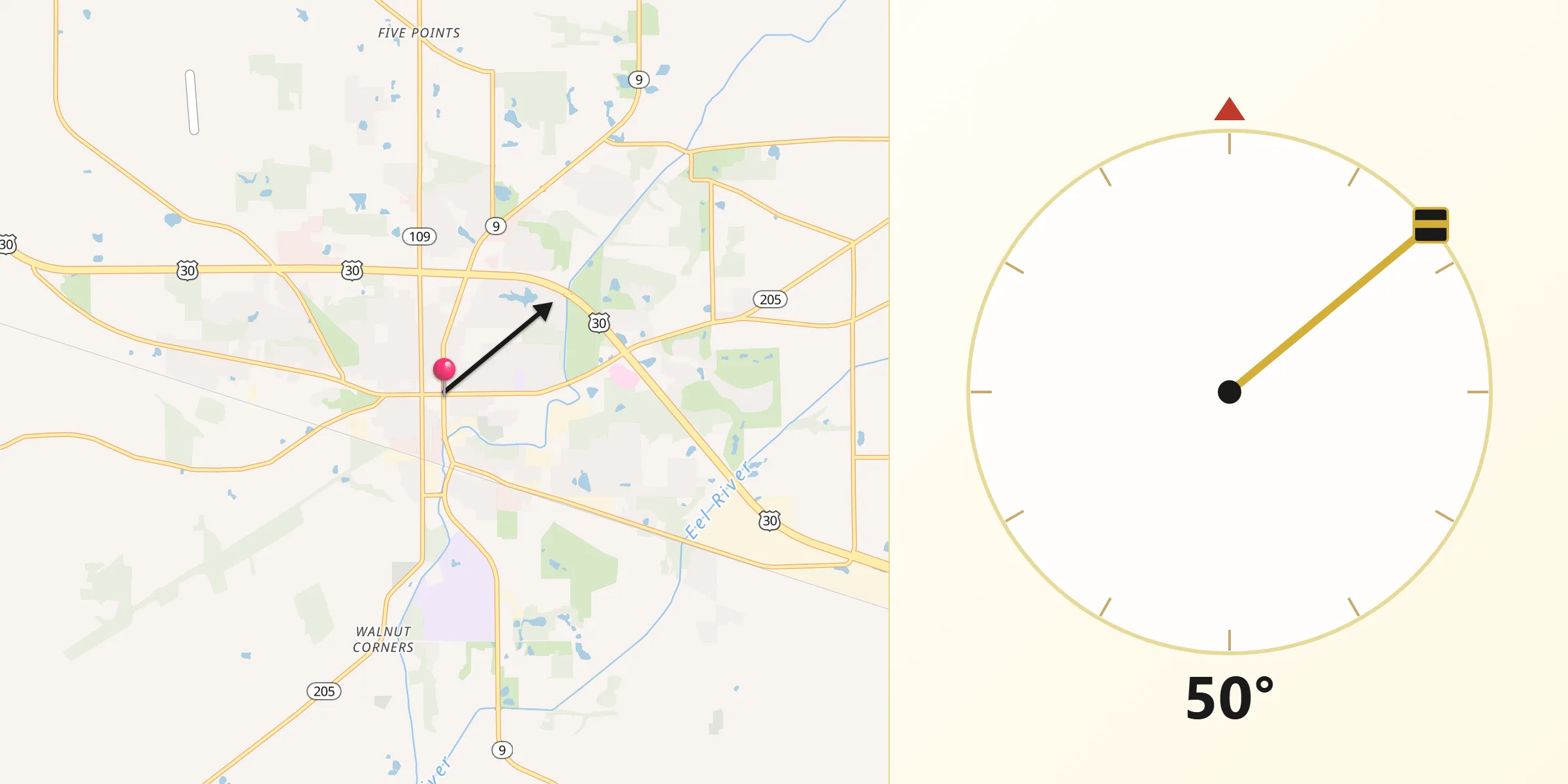 Qibla Direction from Columbia City
