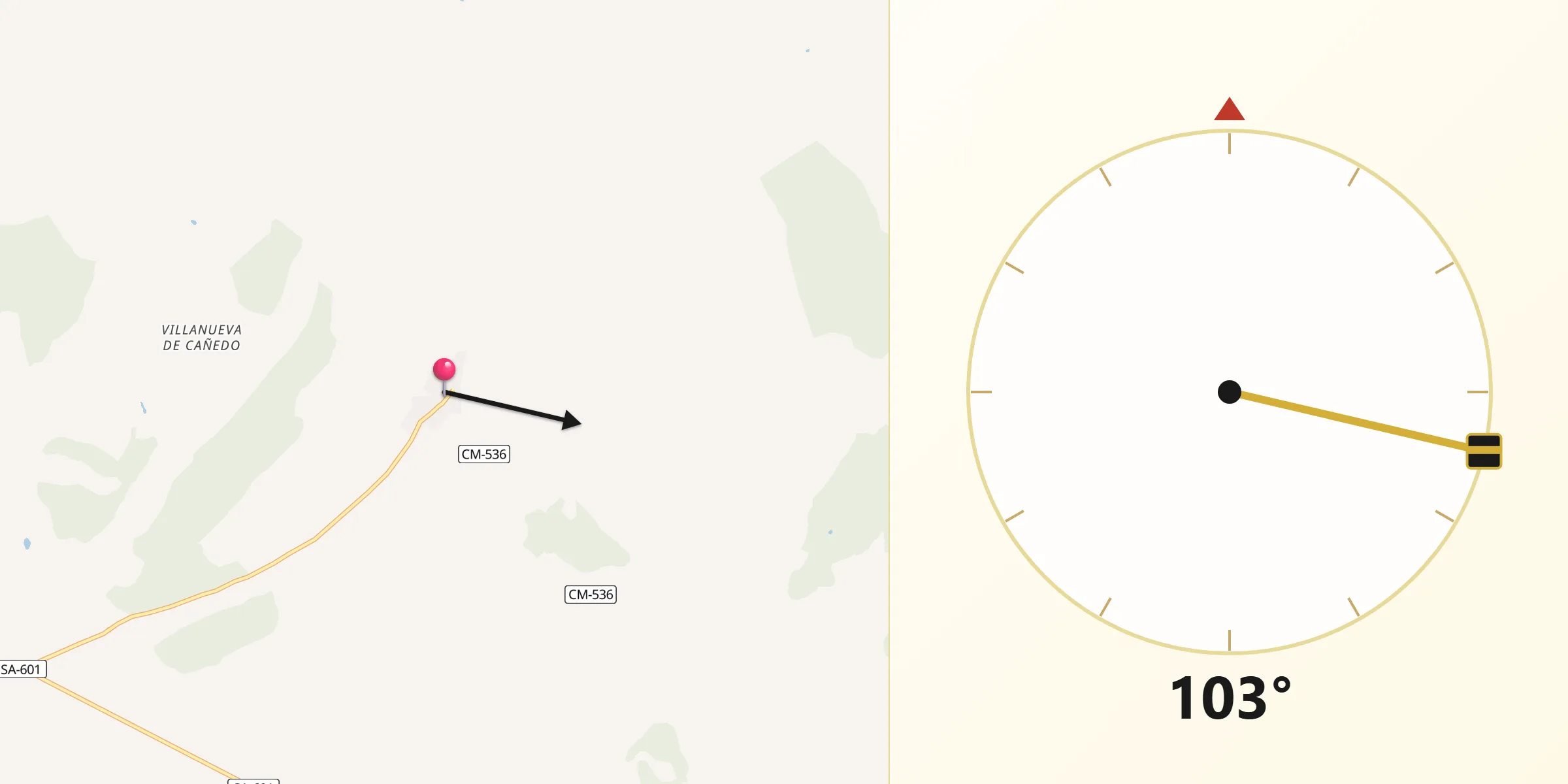 Dirección de la Qibla desde Topas