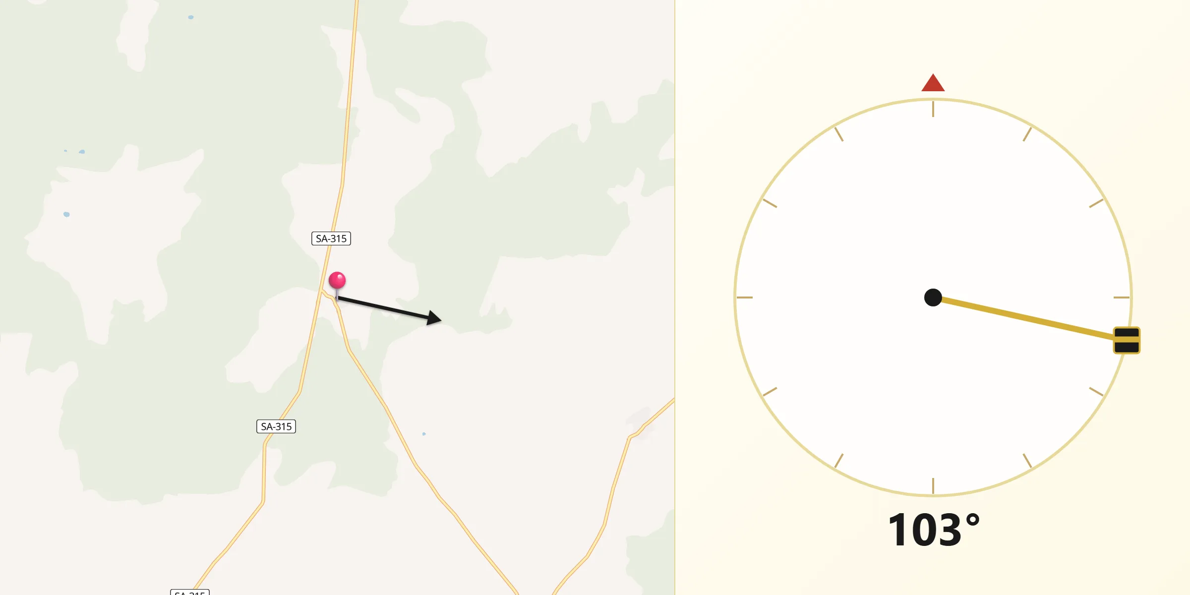 Dirección de la Qibla desde Ahigal de Villarino