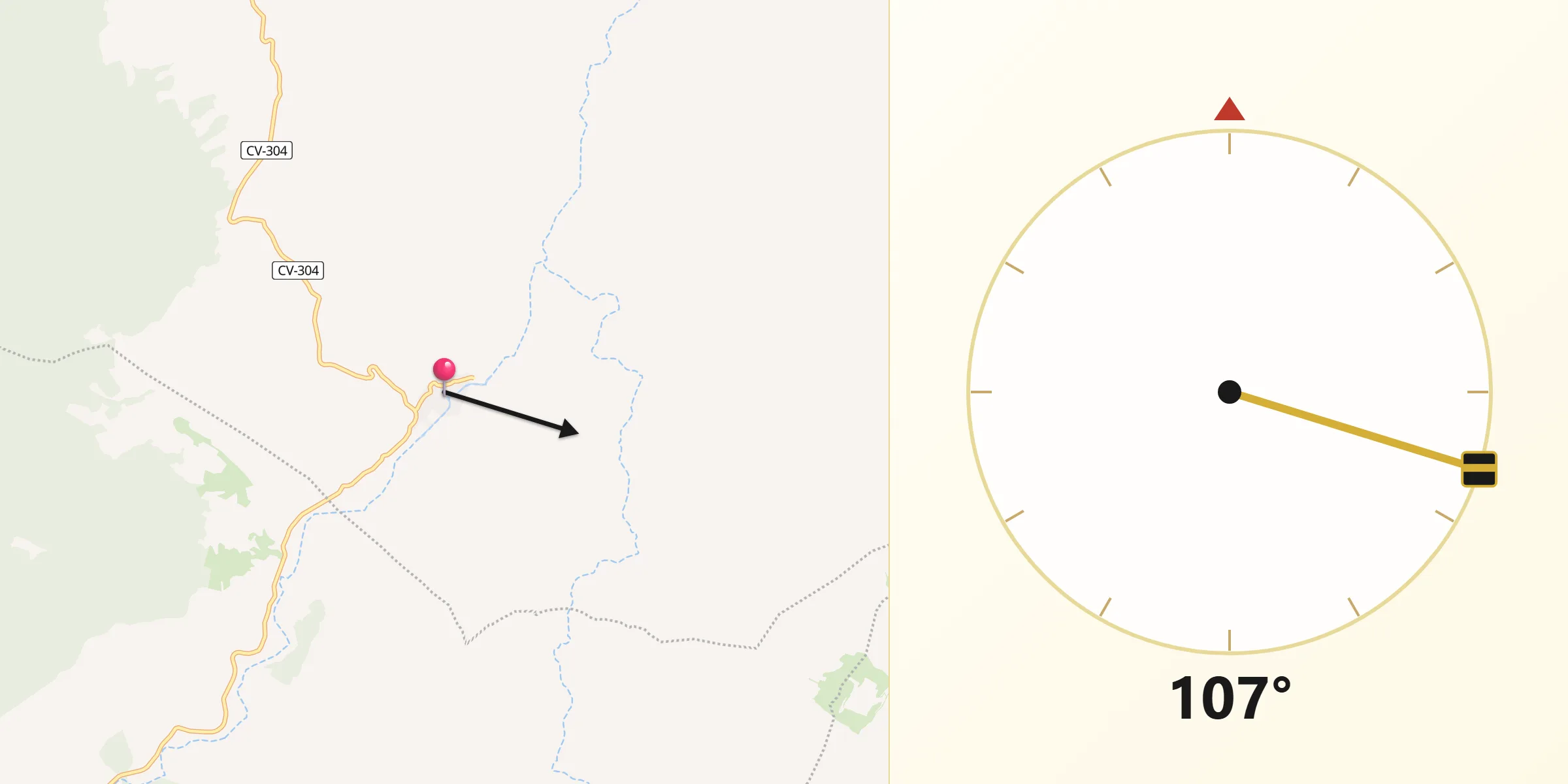 Dirección de la Qibla desde Villar de los Navarros