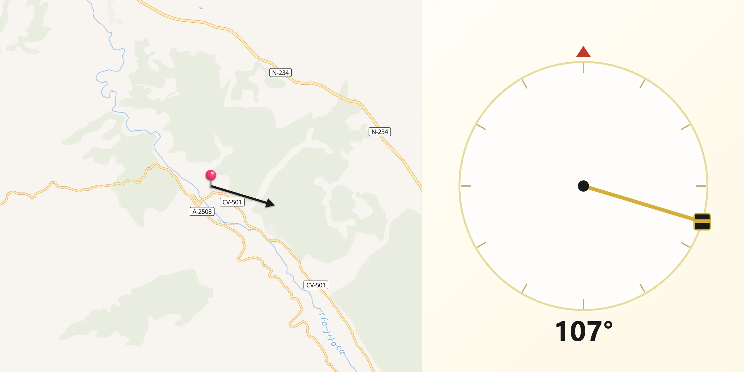 Dirección de la Qibla desde Murero
