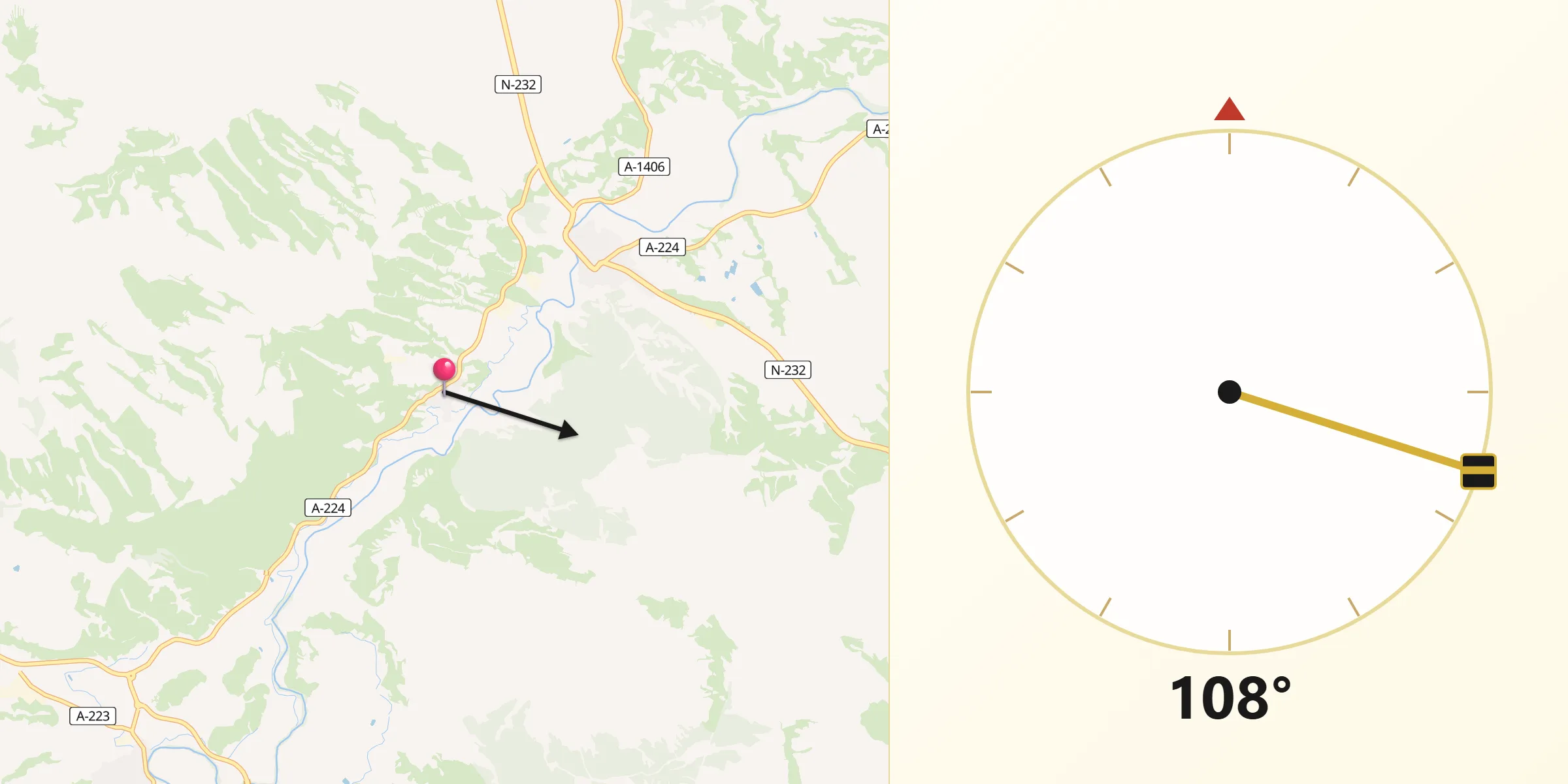 Dirección de la Qibla desde Urrea de Gaén