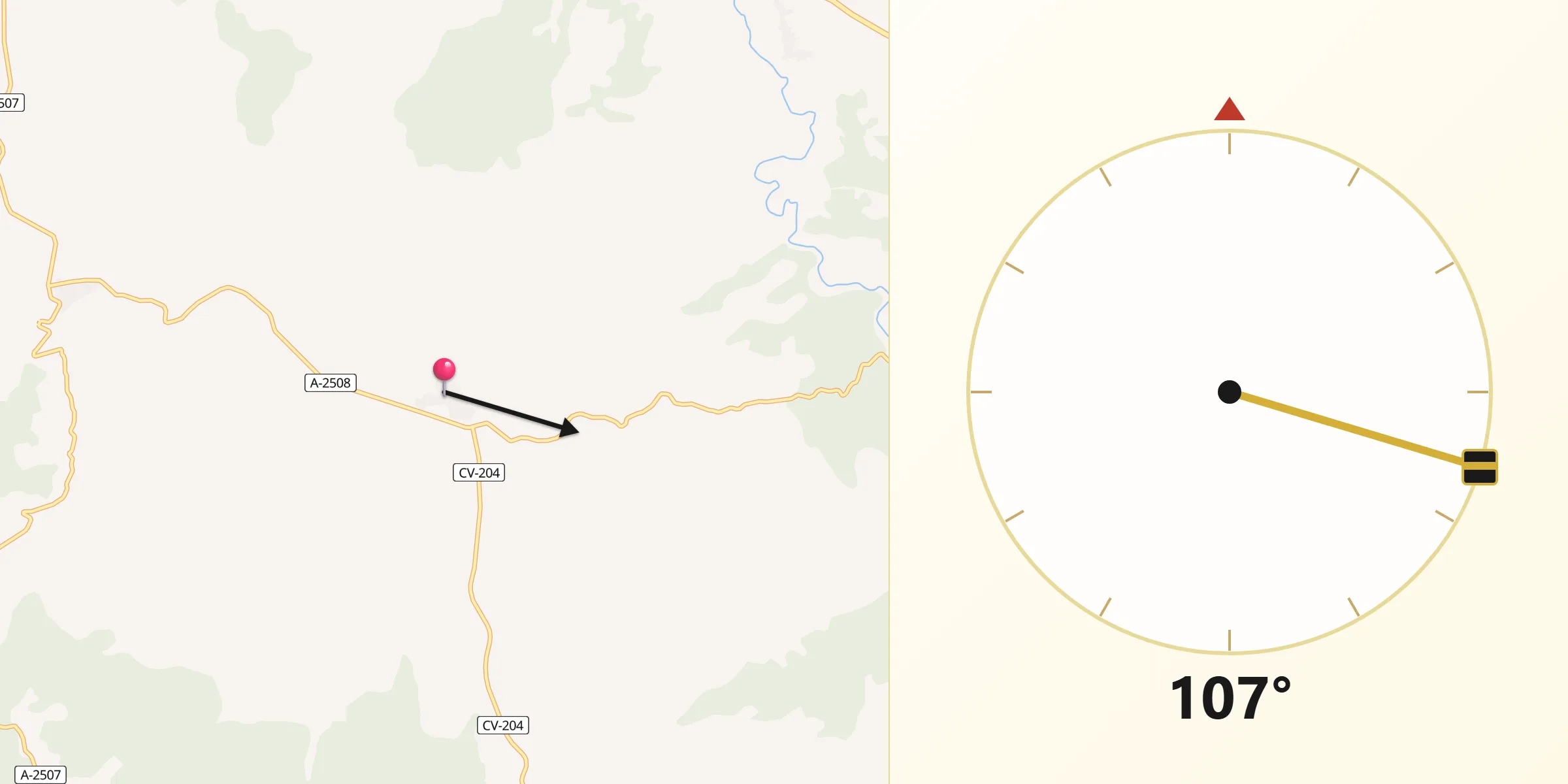 Dirección de la Qibla desde Atea