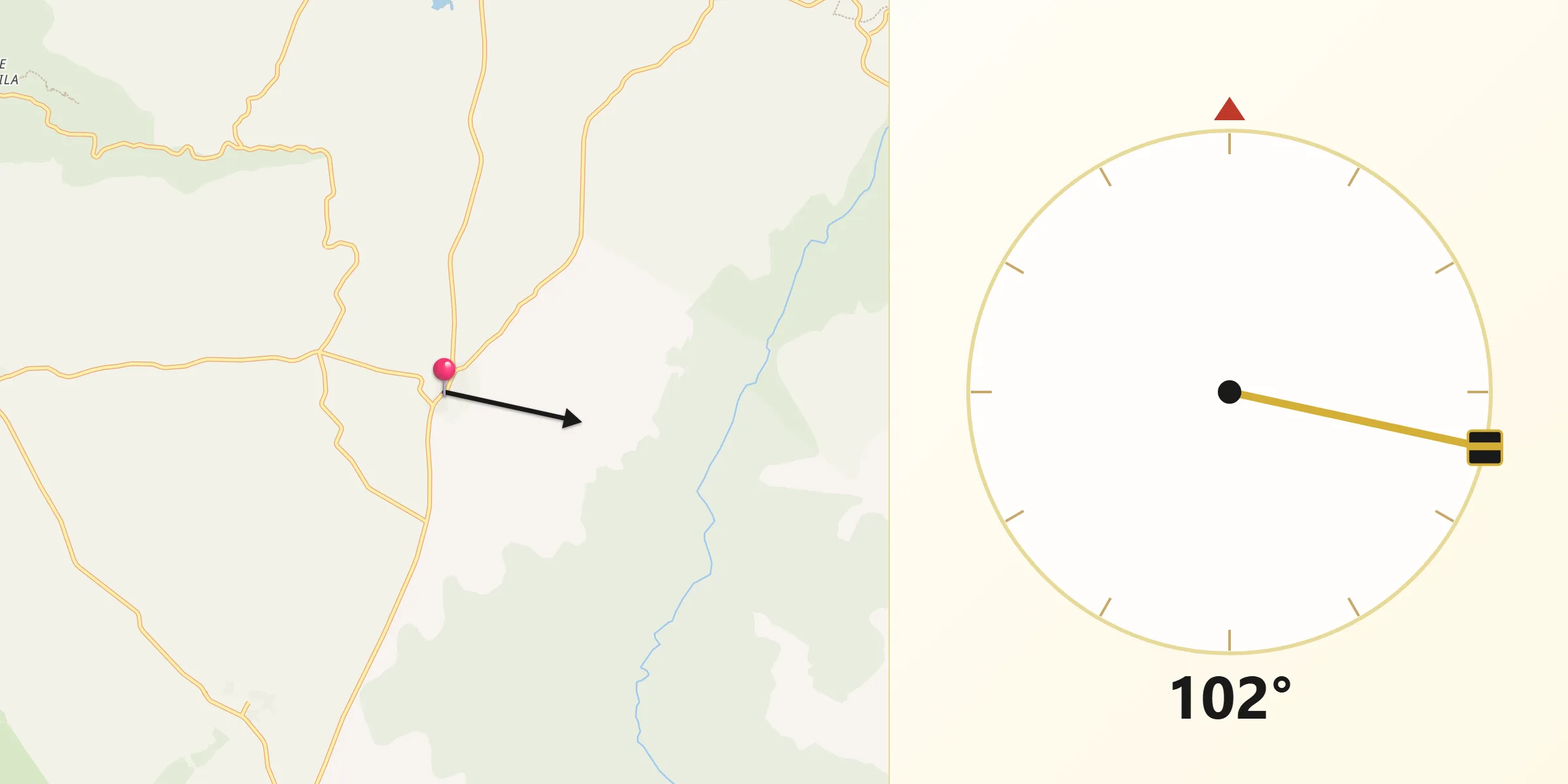 Dirección de la Qibla desde La Zarza de Pumareda