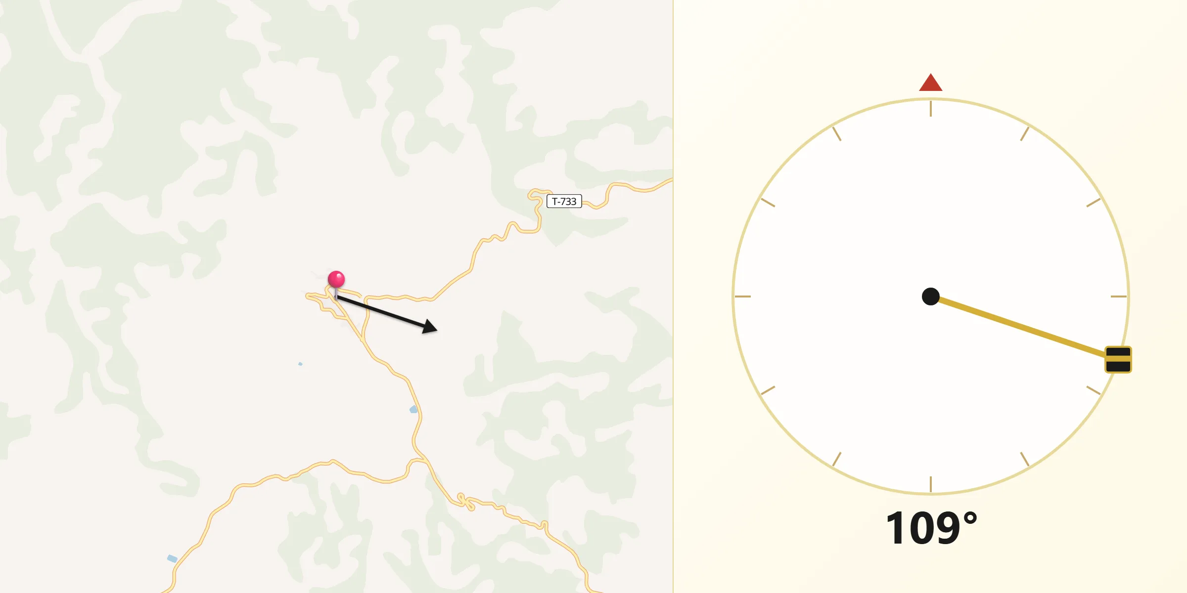 Dirección de la Qibla desde Fatarella