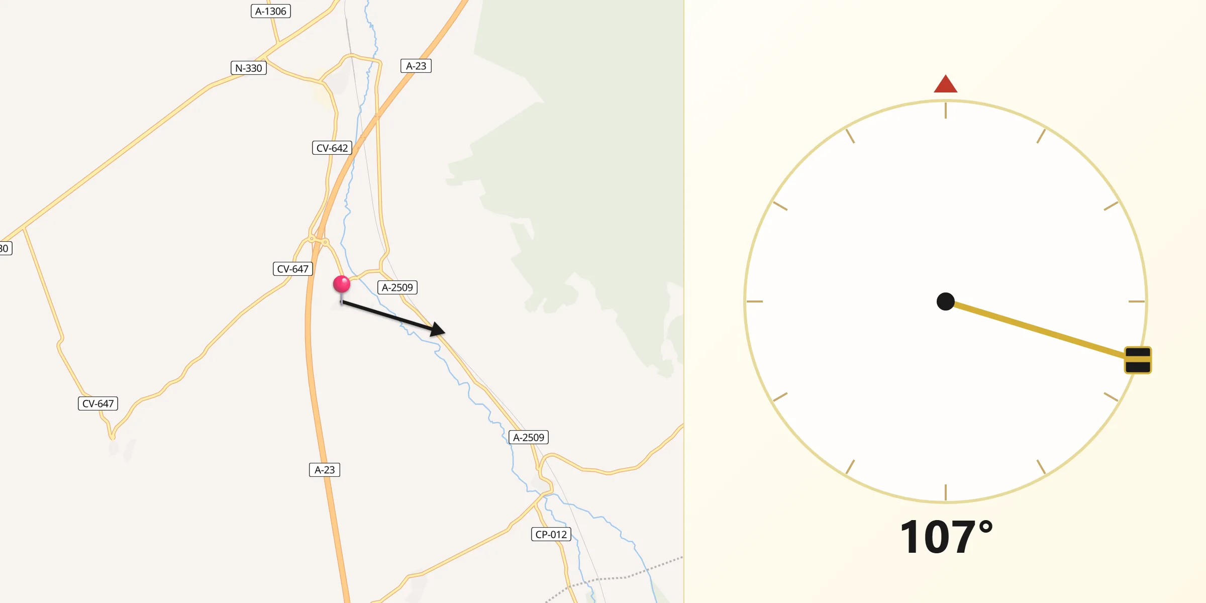 Dirección de la Qibla desde Villadoz