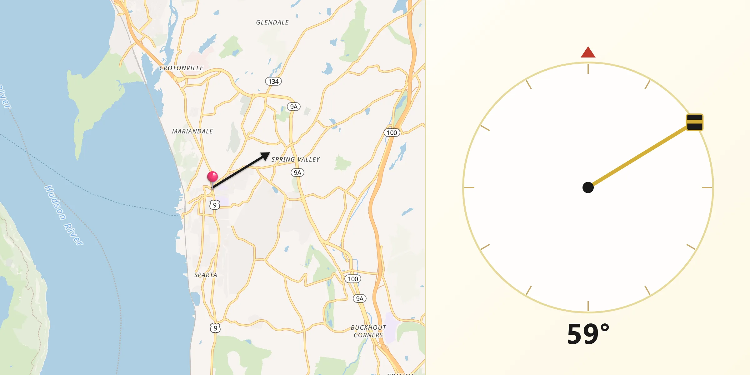 Qibla Direction from Ossining