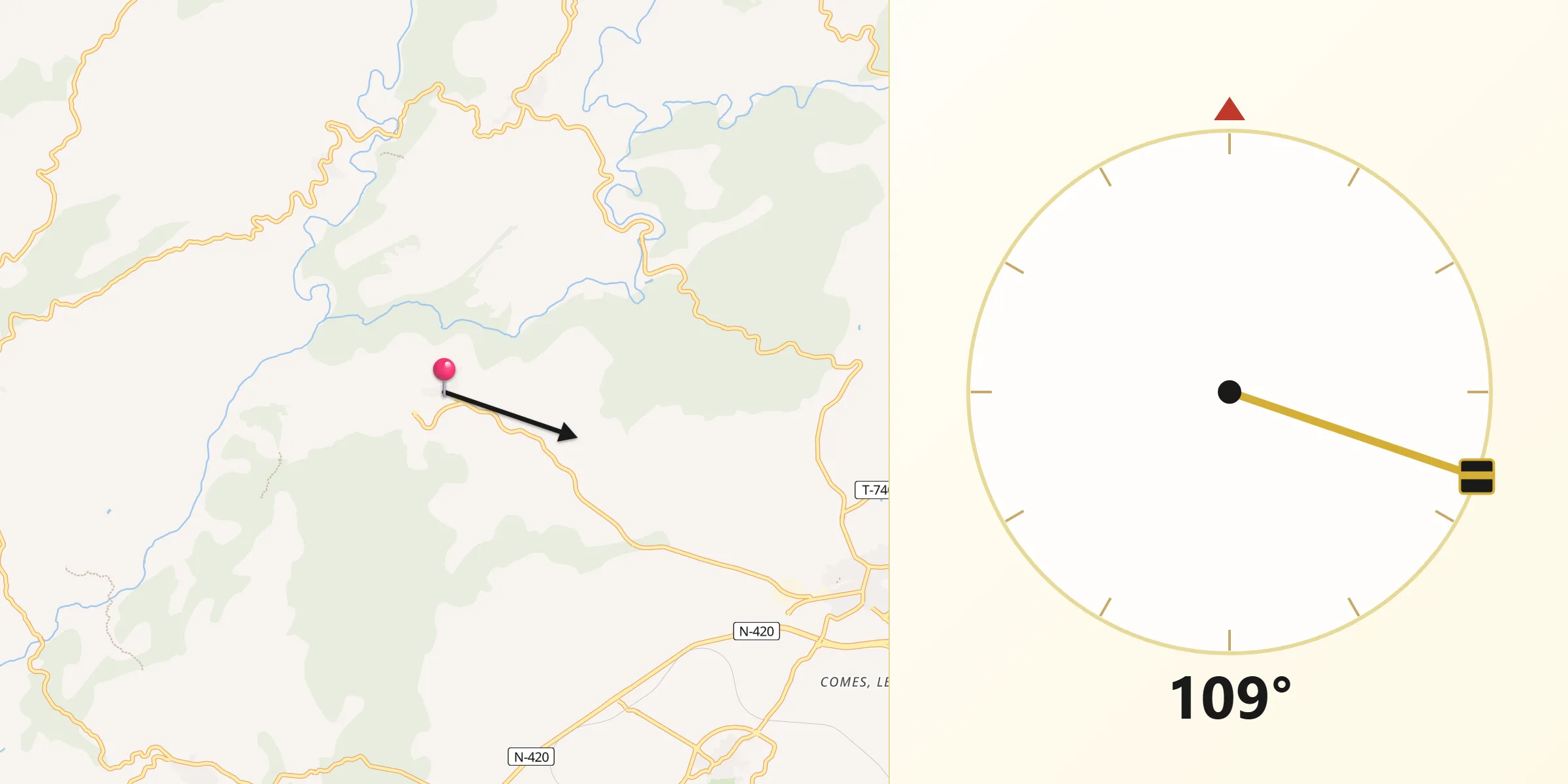 Dirección de la Qibla desde Bellmunt del Priorat