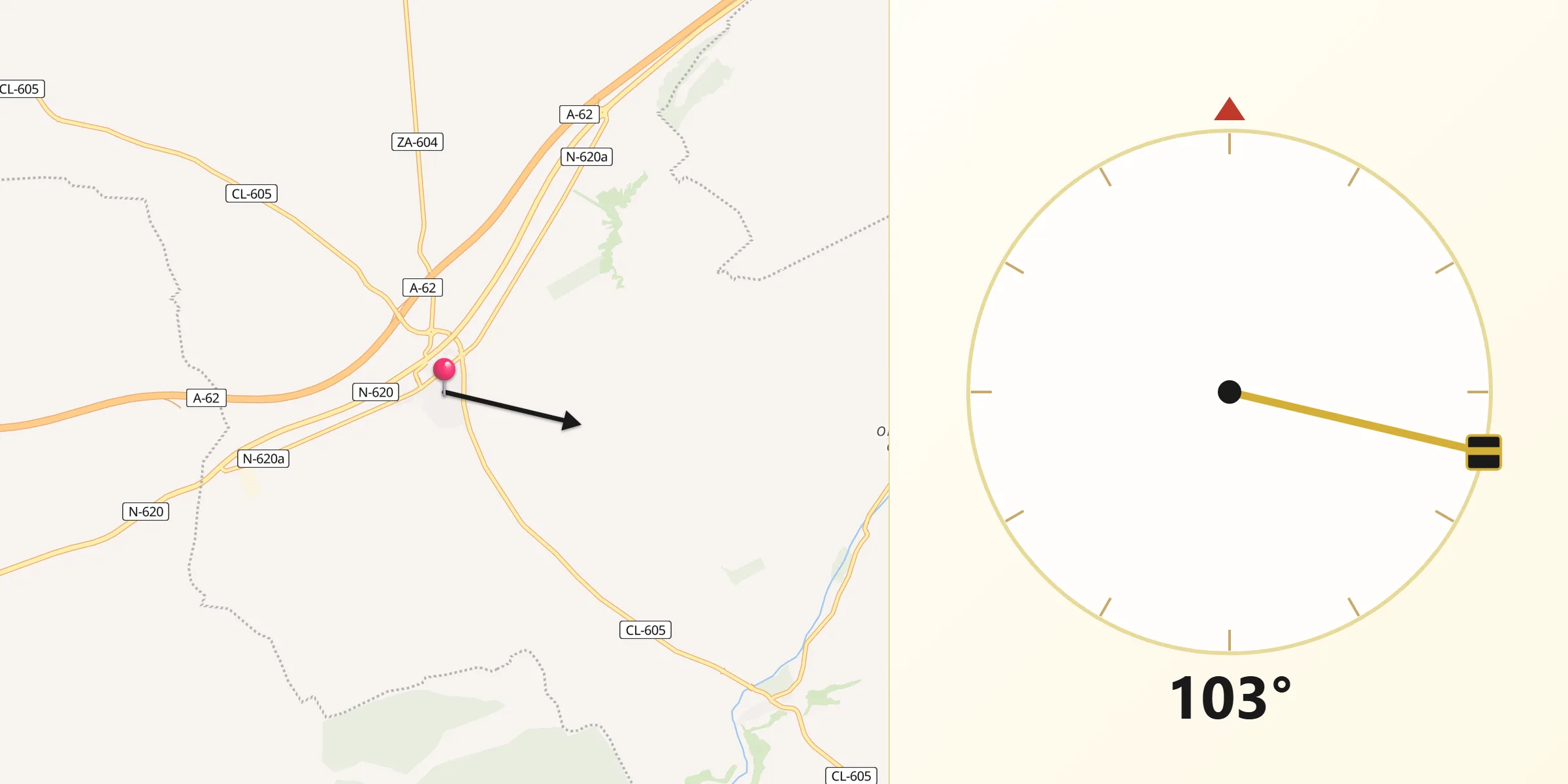 Dirección de la Qibla desde Cañizal