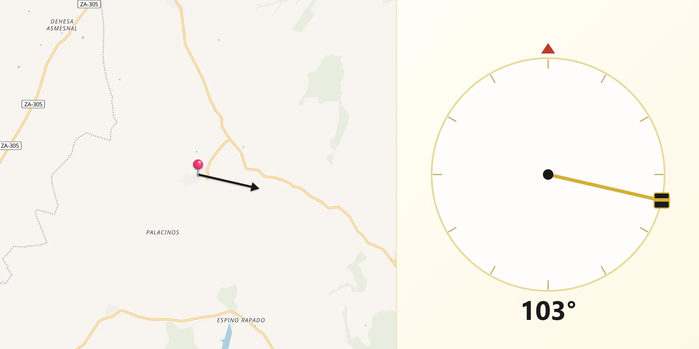 Dirección de la Qibla desde Palacios del Arzobispo