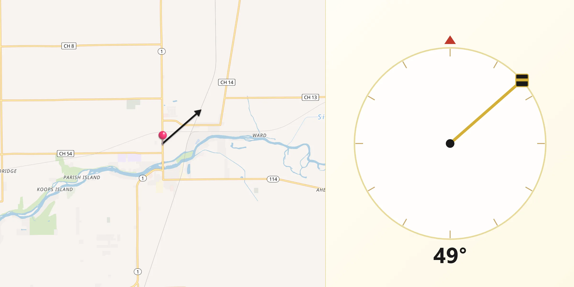 Qibla Direction from Momence