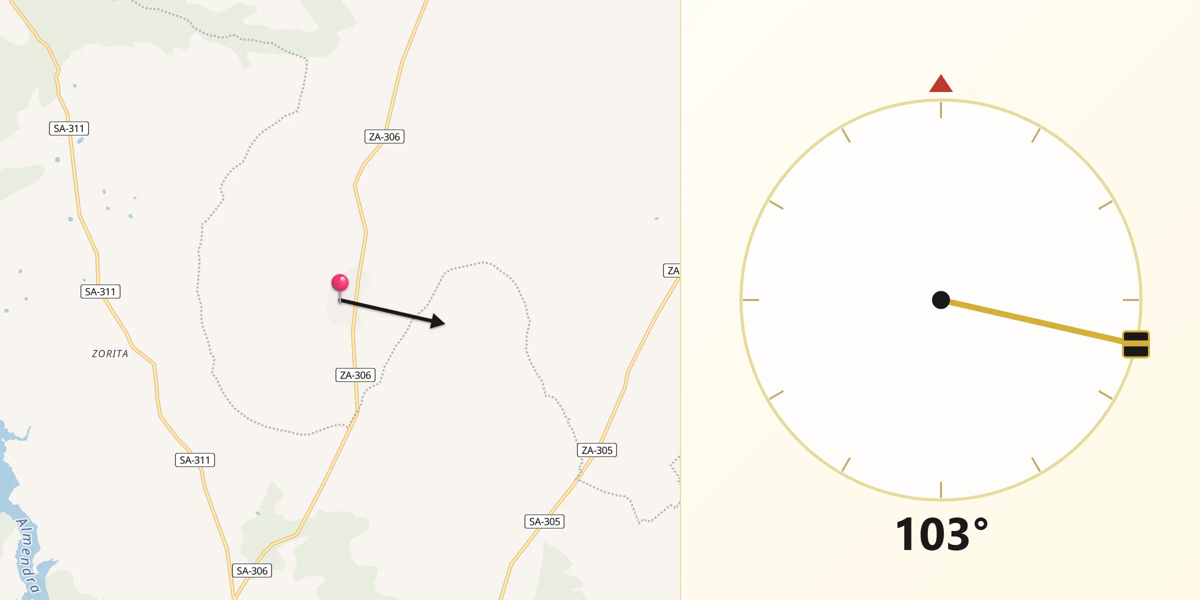 Dirección de la Qibla desde Moraleja de Sayago