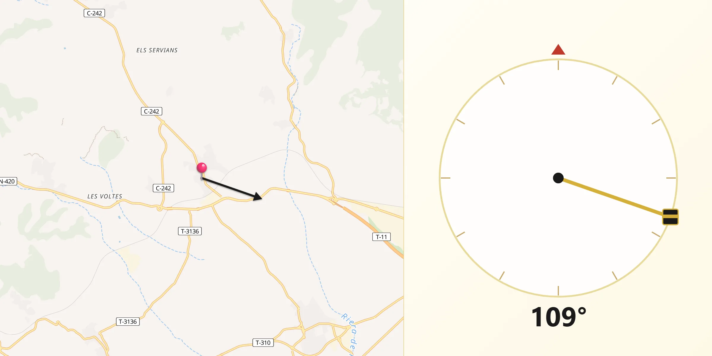Dirección de la Qibla desde Borges del Camp