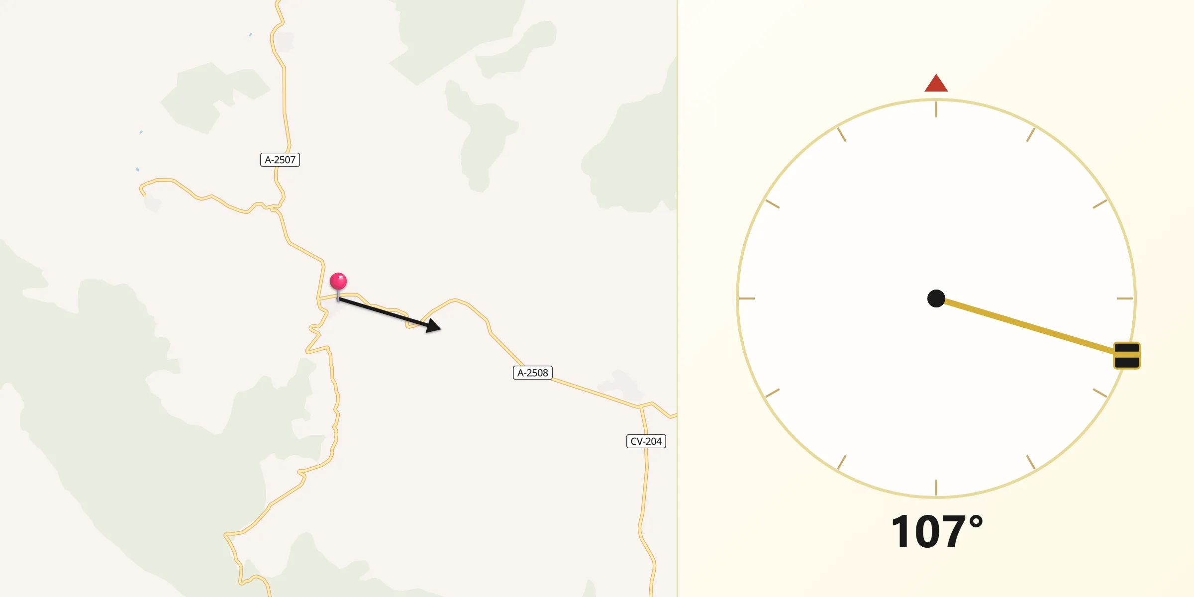 Dirección de la Qibla desde Acered